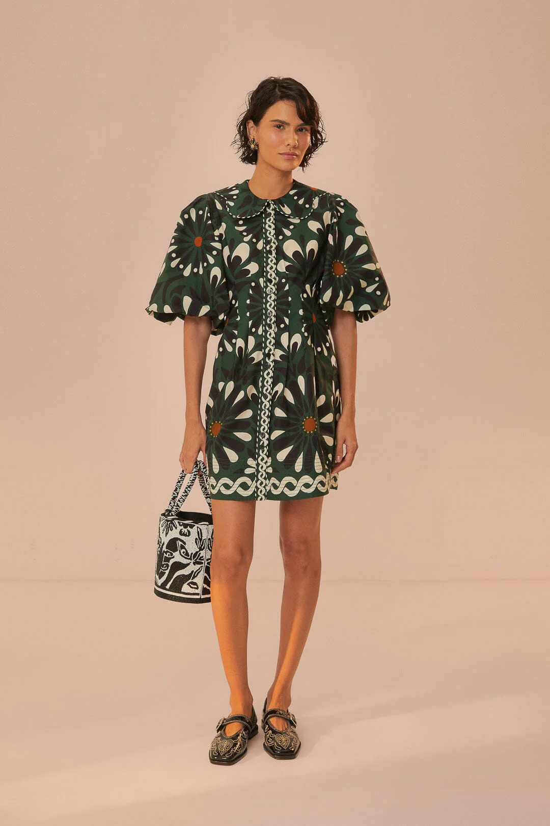 Green Ainika Flowers Short Sleeve Mini Dress - Image 2