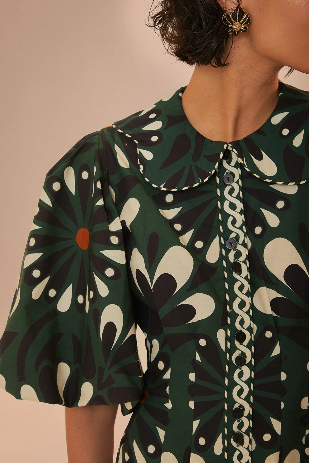 Green Ainika Flowers Short Sleeve Mini Dress - Image 3