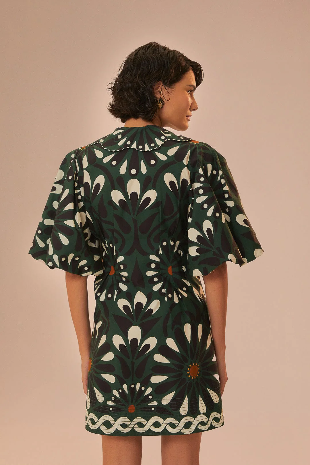 Green Ainika Flowers Short Sleeve Mini Dress - Image 4