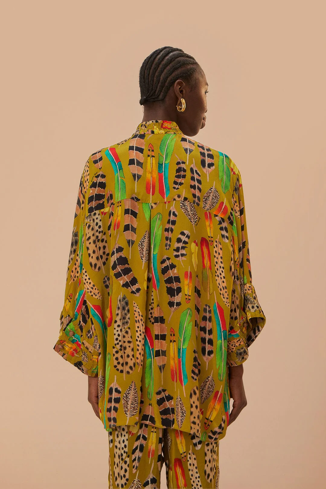 Green Amazon Feathers Long Sleeve Blouse - Image 4