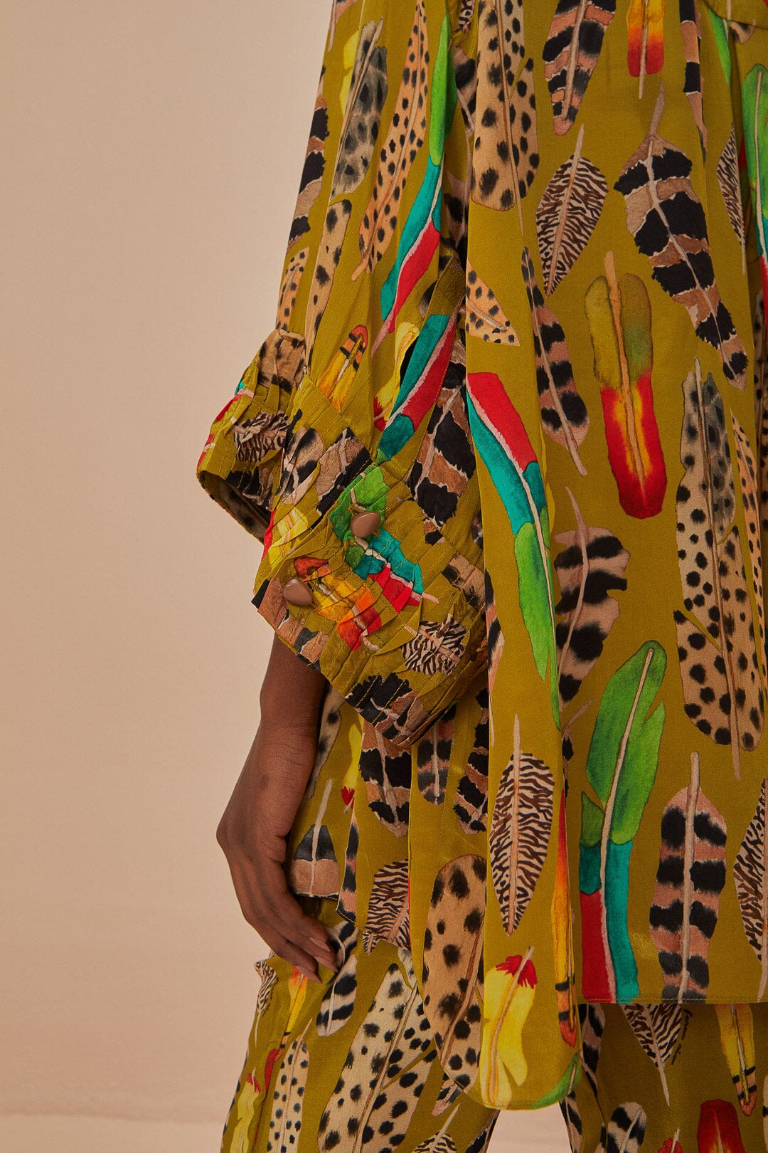 Green Amazon Feathers Long Sleeve Blouse - Image 5