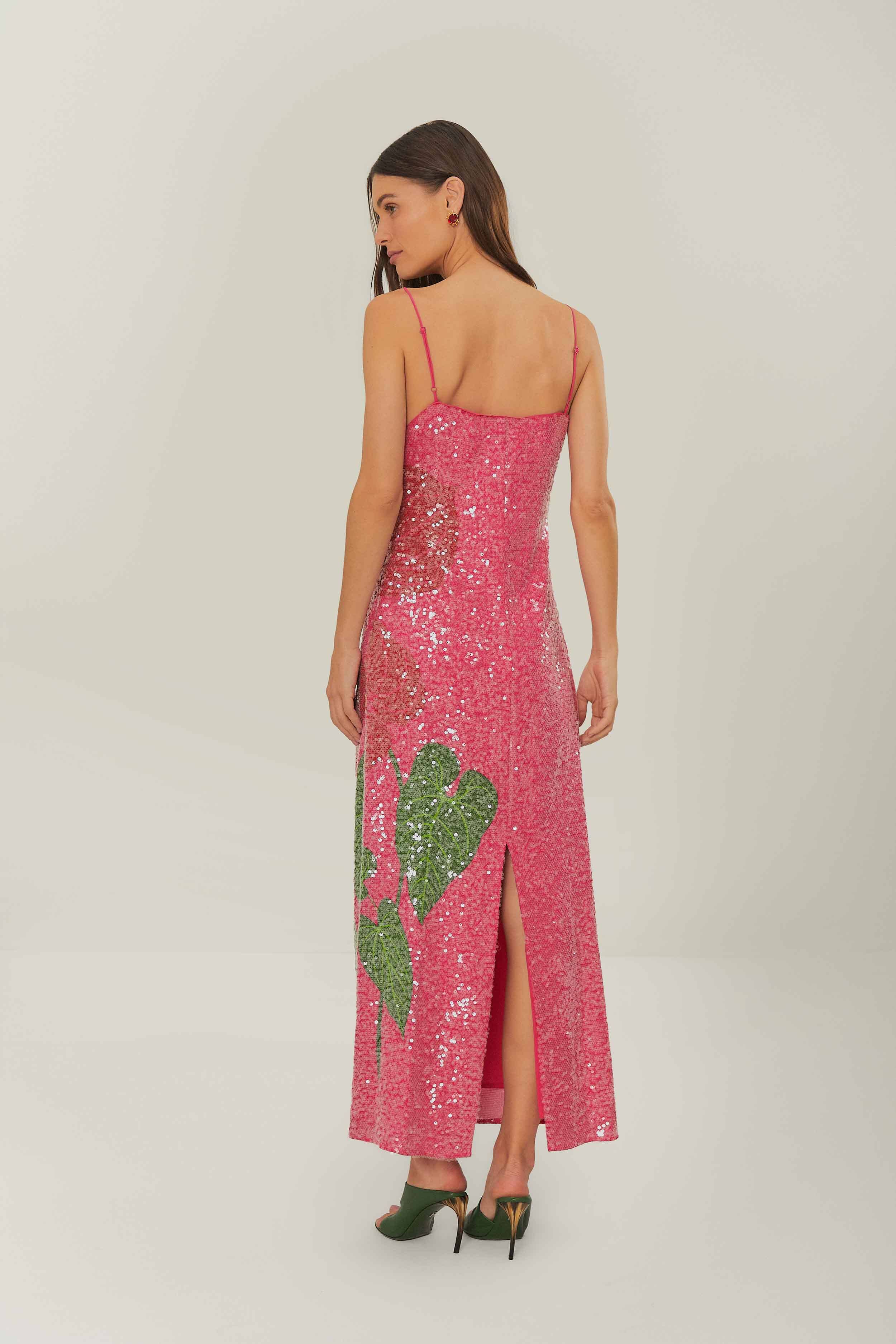 Pink Anthurium Flowers Slip Maxi Dress - Image 4
