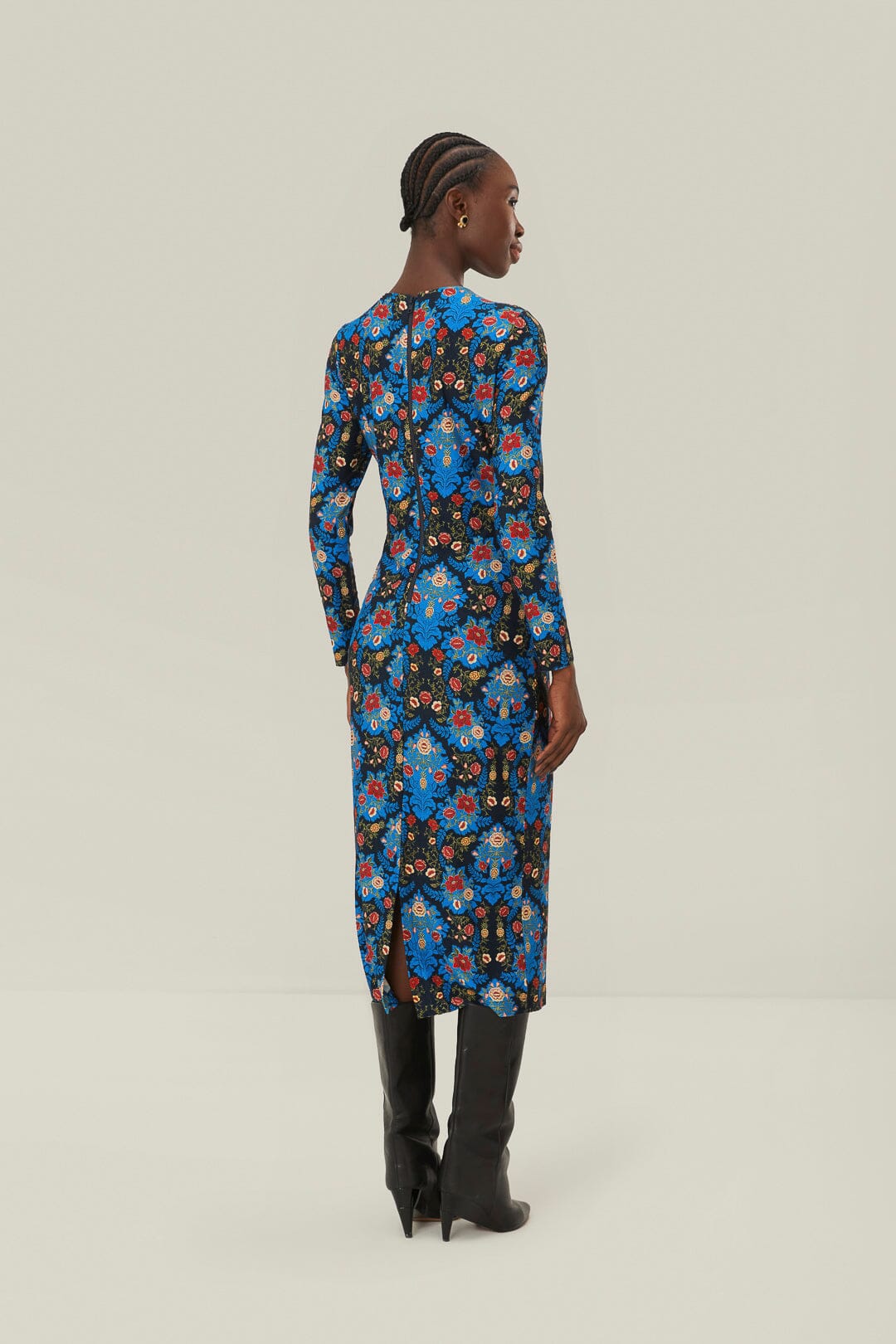Blue Arabesque Floral Jersey LENZING™ ECOVERO™ Midi Dress - Image 3