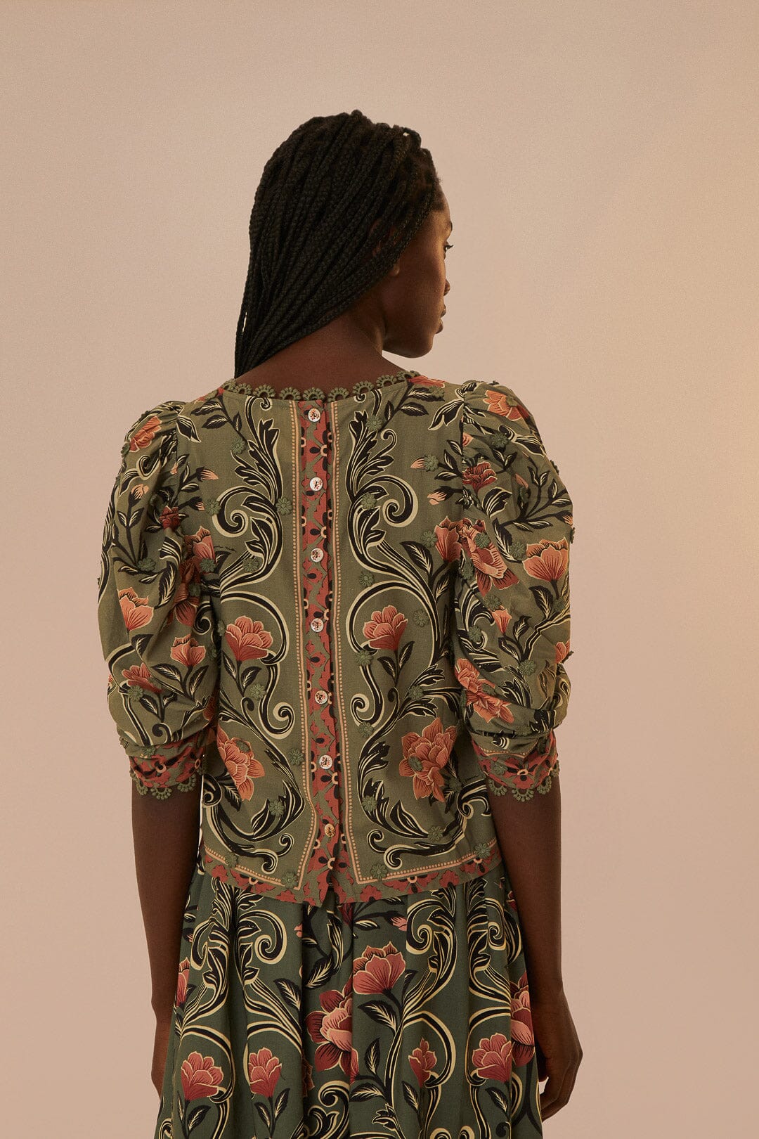 Arabesque Floral Green Blouse - Image 3