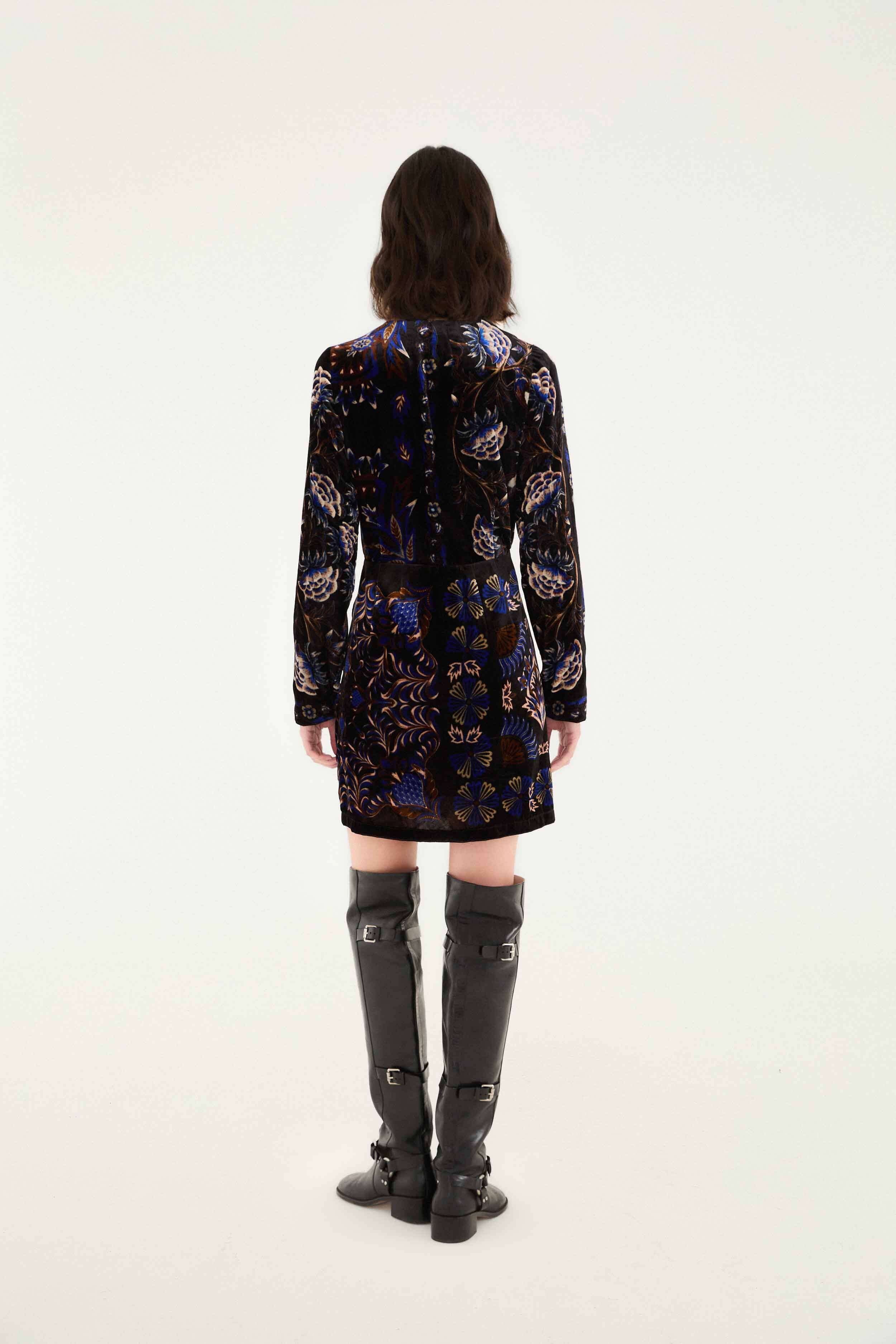 Black Arabesque Mix Scarves Wrap Mini Dress - Image 3