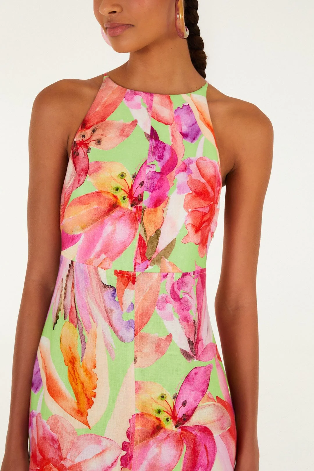 Multicolor Artsy Flora Euroflax™ Premium Linen Midi Dress - Image 2
