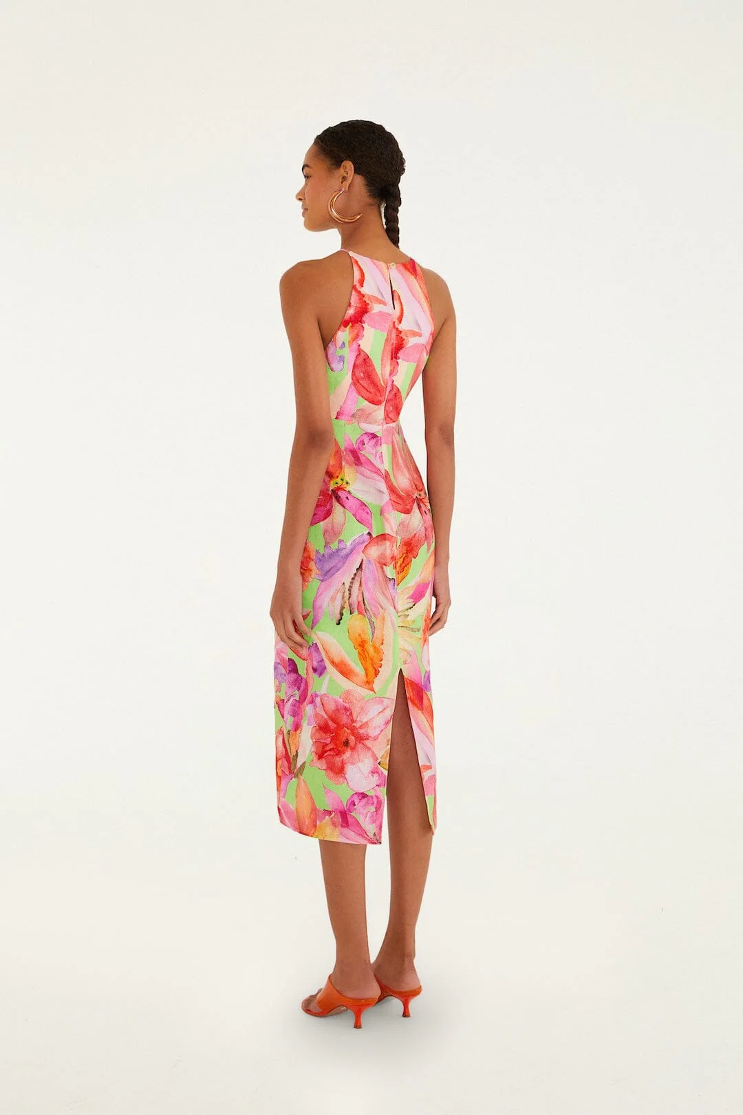 Multicolor Artsy Flora Euroflax™ Premium Linen Midi Dress - Image 3