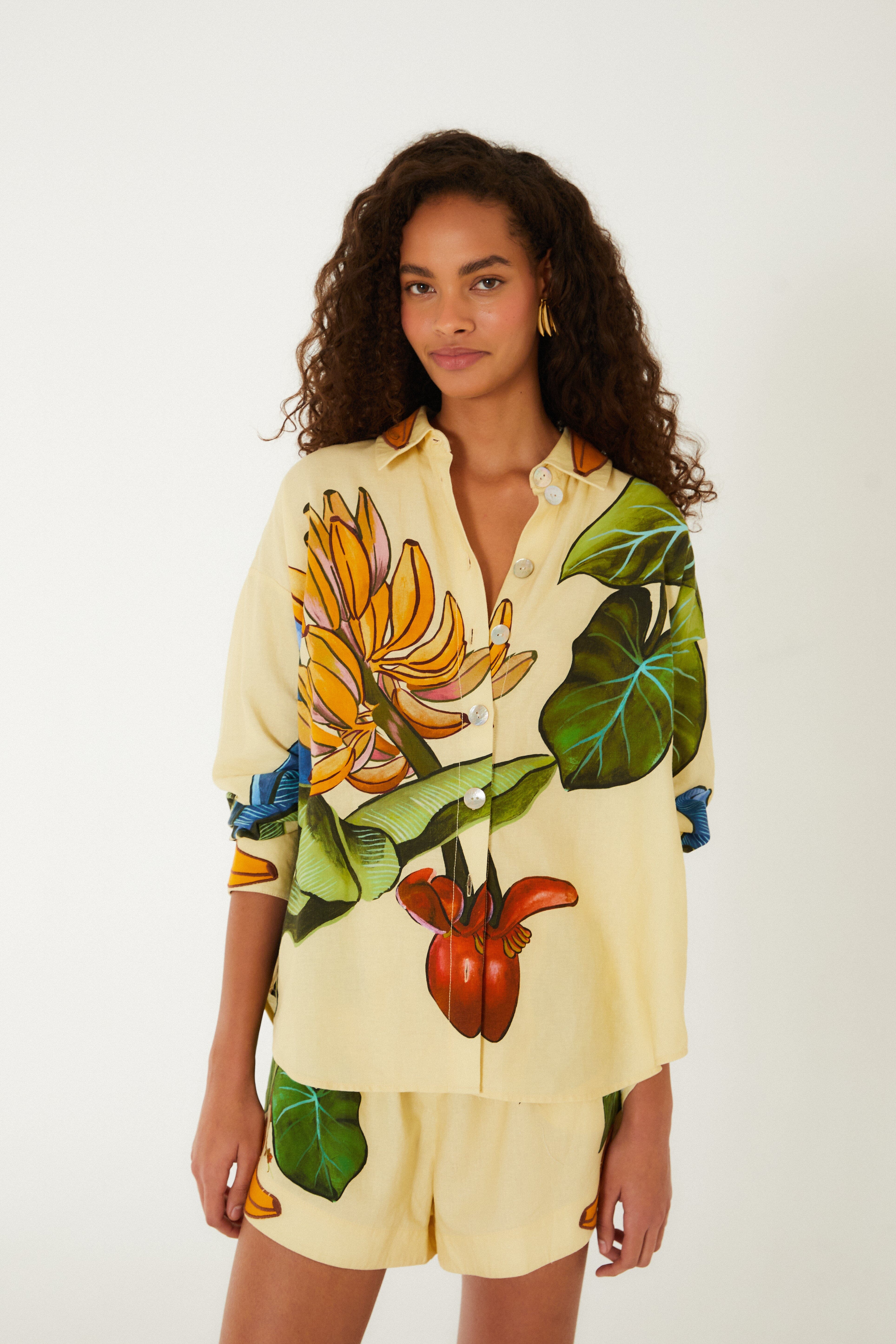 Yellow Banana Grapes Lenzing Ecovero Euroflax Shirt
