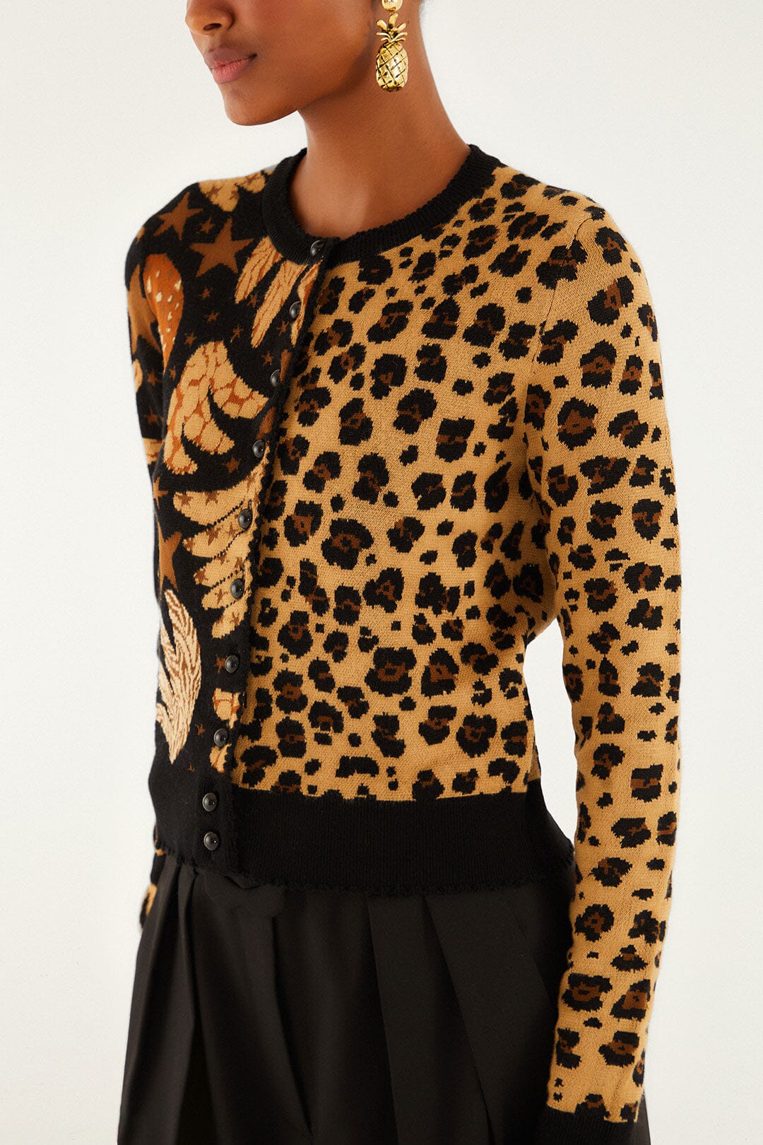 Mixed Banana Leopard Buttoned Cardigan - Image 2