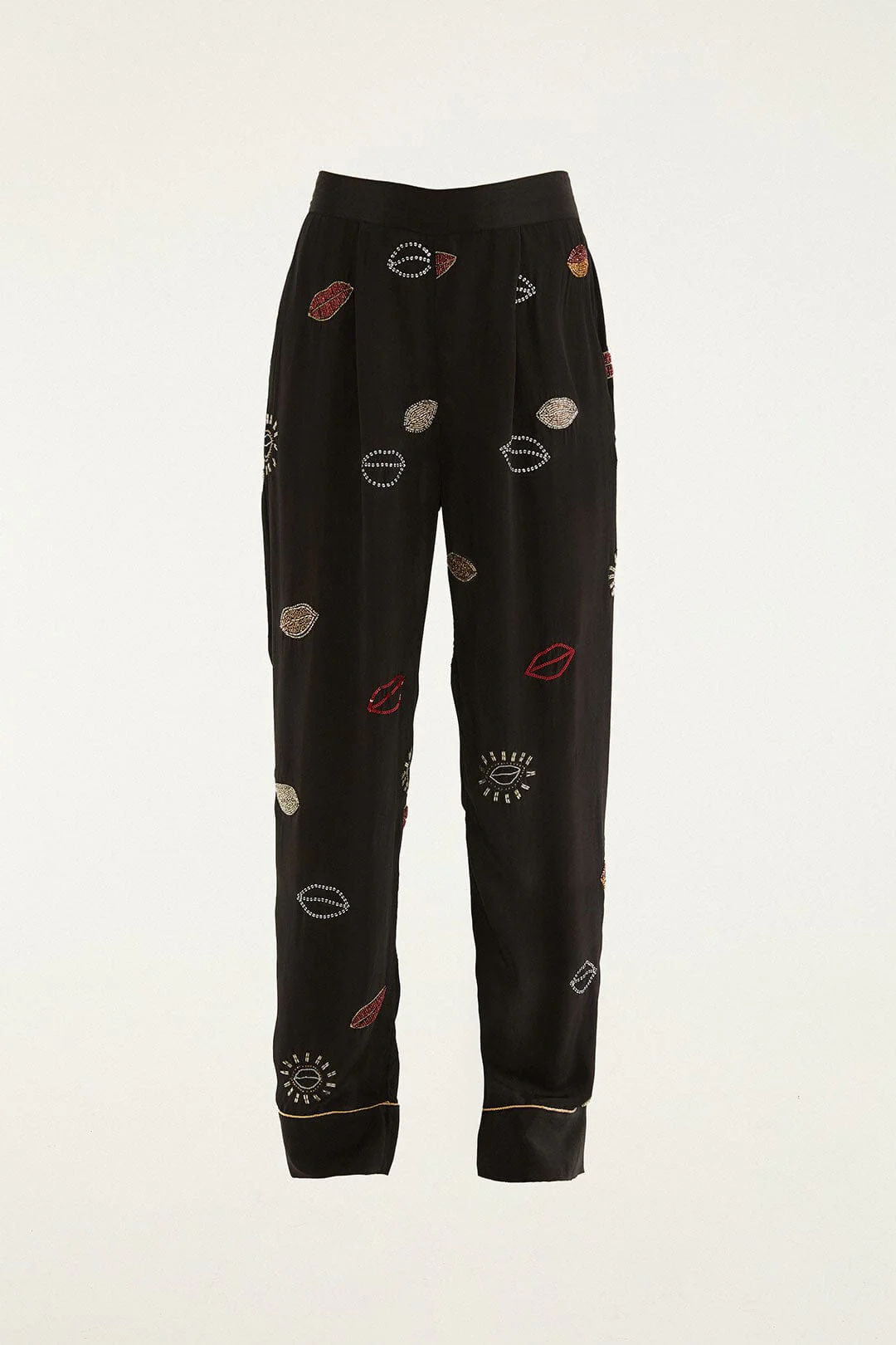 Black Beaded Kisses Side Pockets Pajama Pants - Image 5