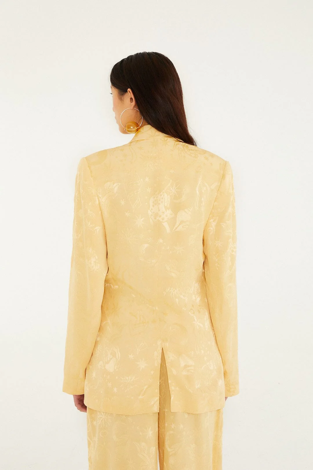 Beige Notched Lapel Front Ties Blazer - Image 3