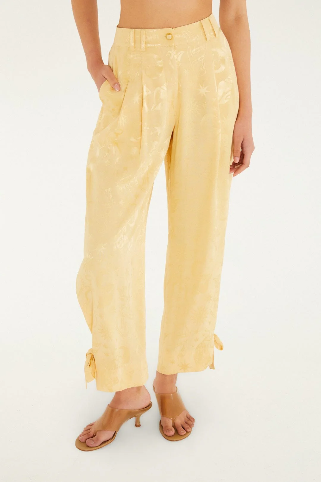 Beige Hem Ties Pockets Pants - Image 4