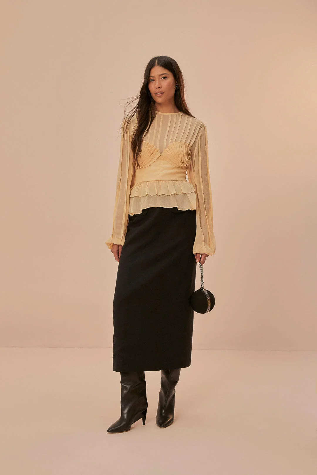 Beige Pleated Bust Blouse - Image 2