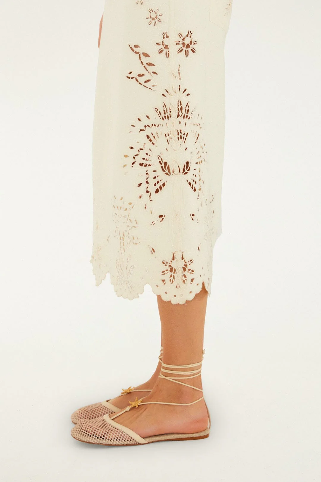Beige Geometric Richelieu Twill Midi Skirt - Image 4