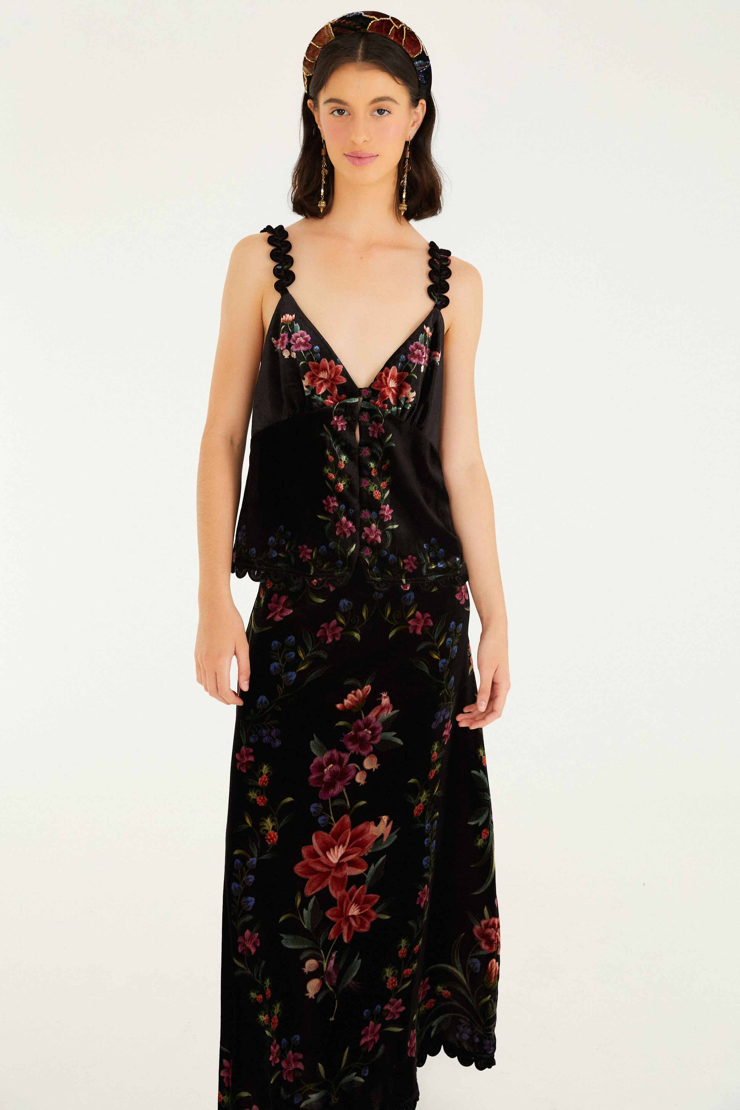 Black Belle Garden Scallop Hem Midi Skirt - Image 3
