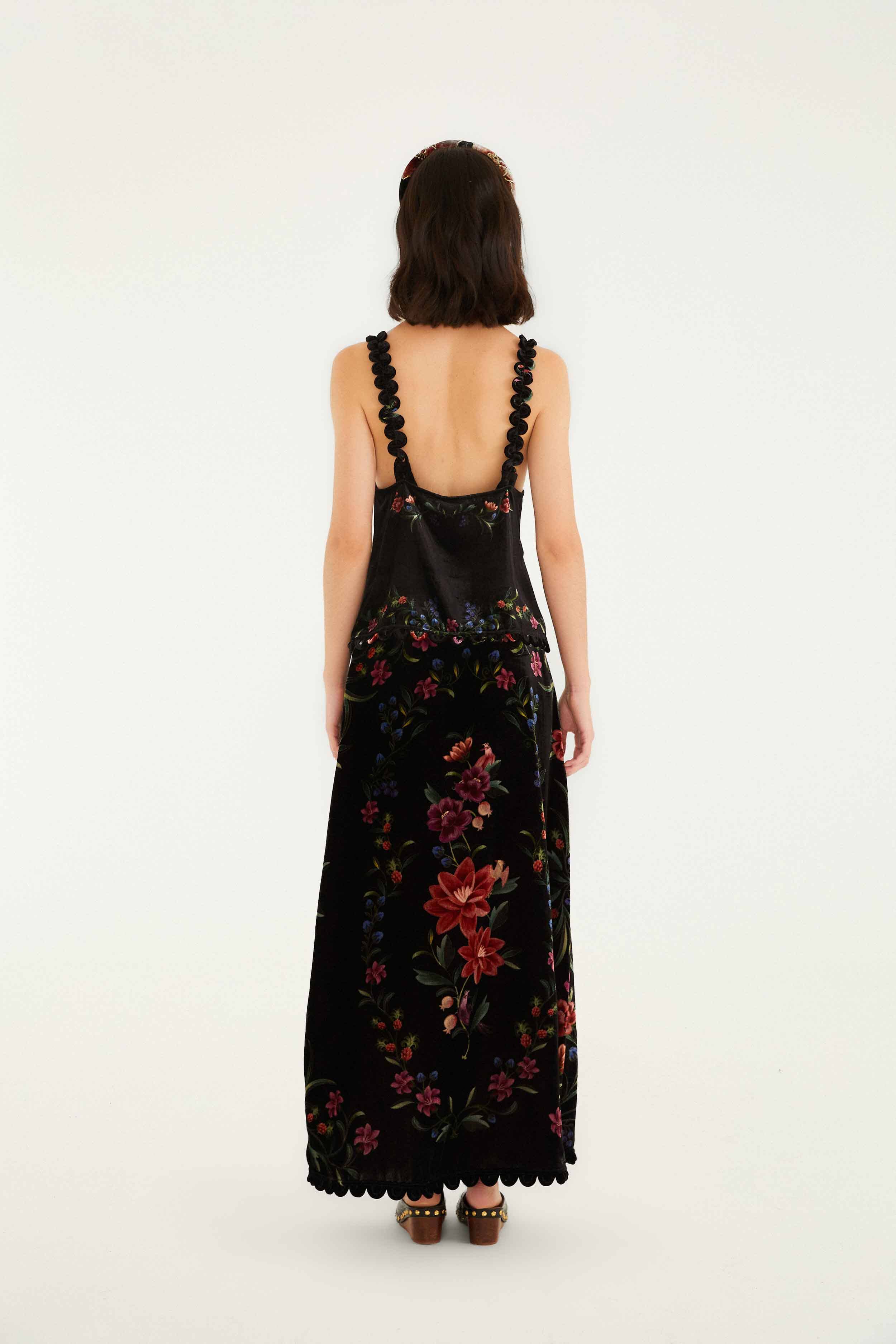 Black Belle Garden Scallop Hem Midi Skirt - Image 4