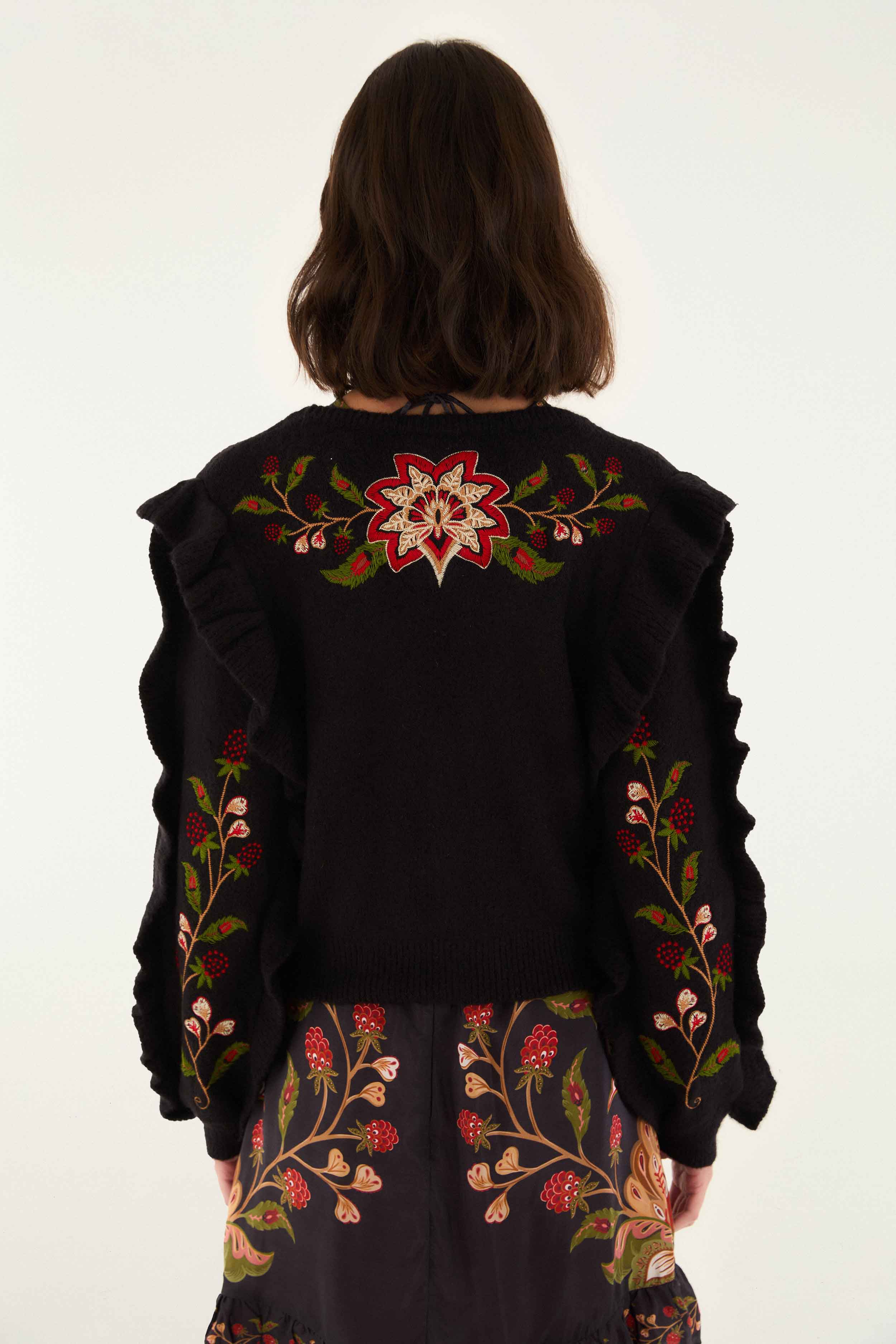Black Berry Embroidery Knit Cardigan - Image 4