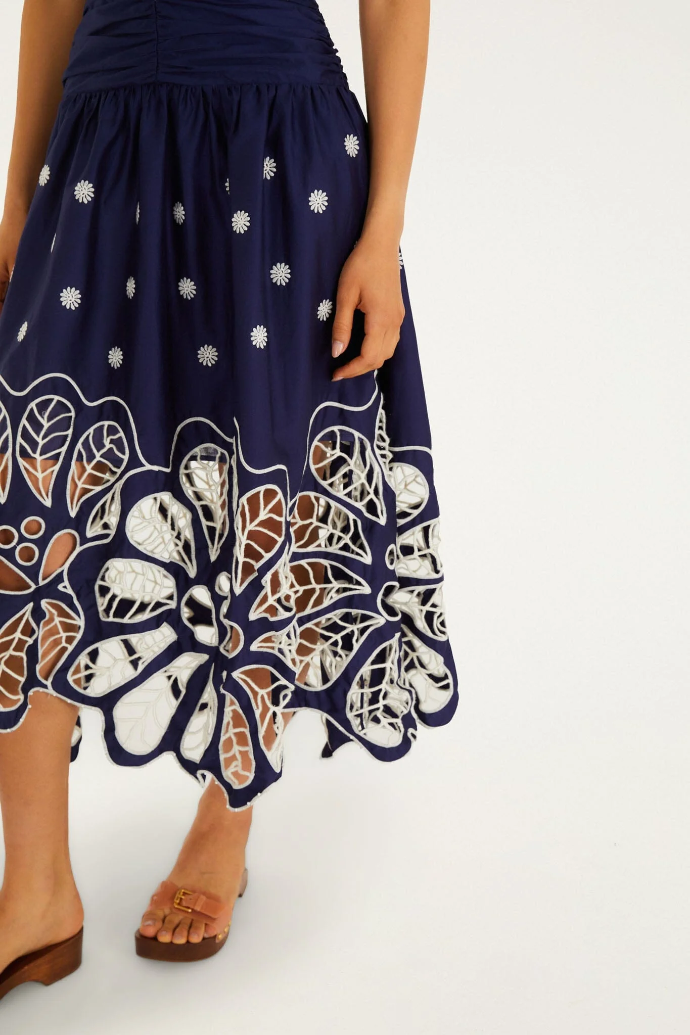 Navy Blue Embroidered Richelieu Midi Dress - Image 4
