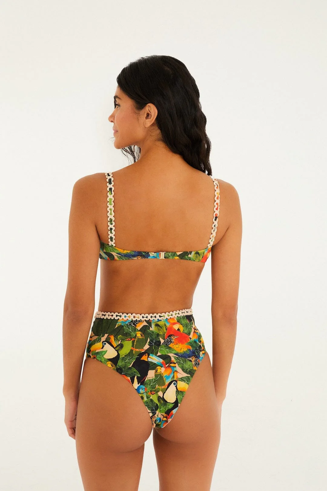 Green Bird Leaves High Waist Bikini Bottom - Image 3