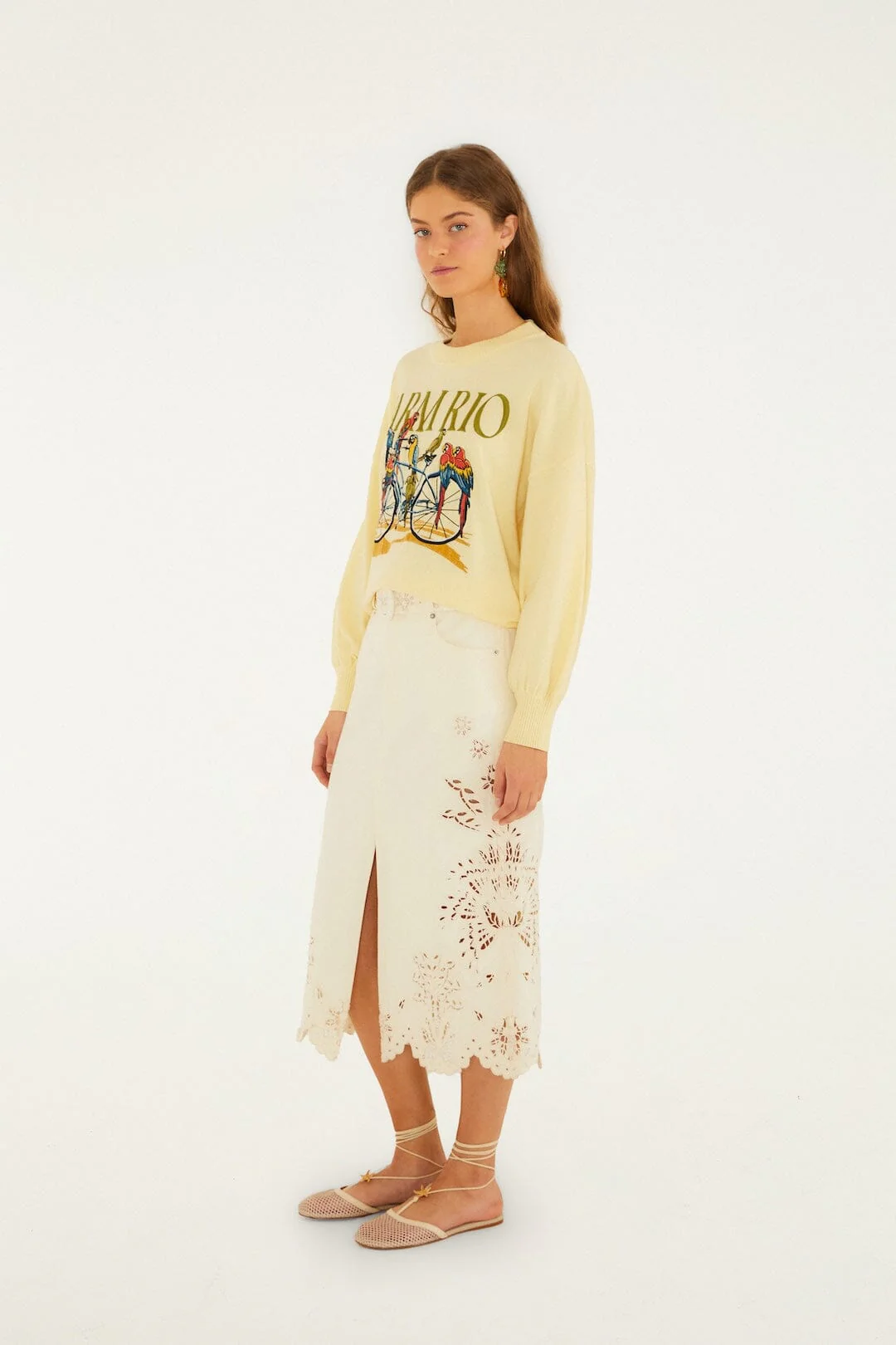 Yellow Birds Bicycle Embroidered Sweater - Image 5