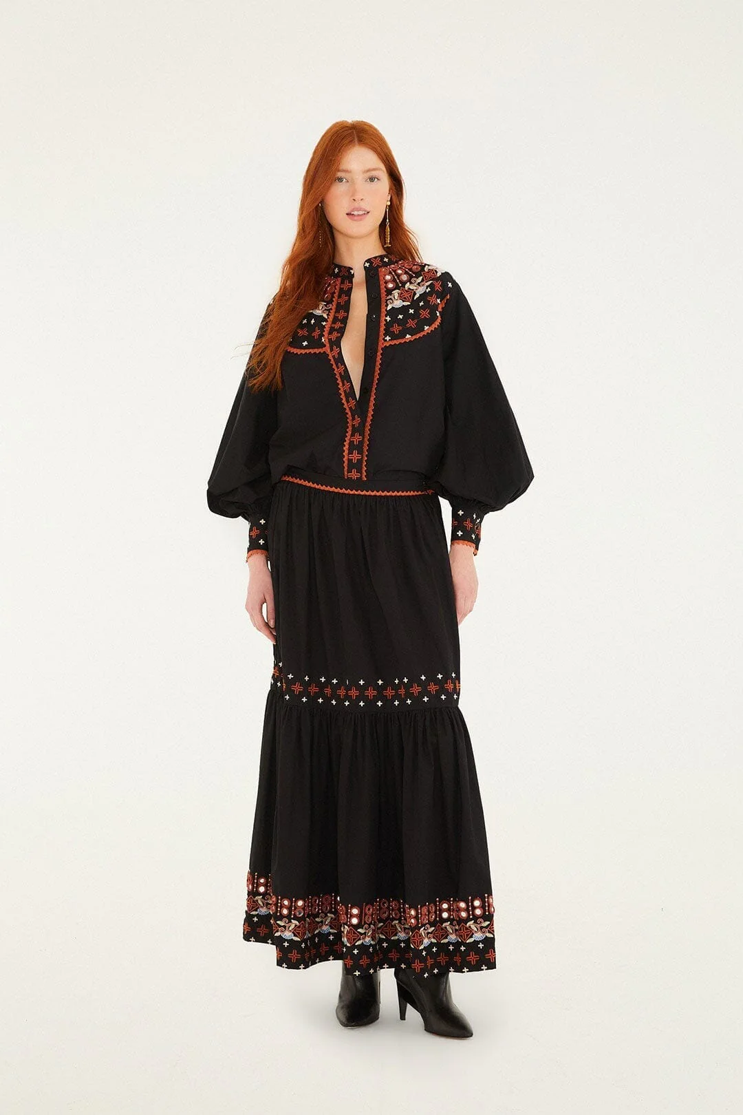 Black Embroidered Buttoned Long Sleeve Shirt - Image 4