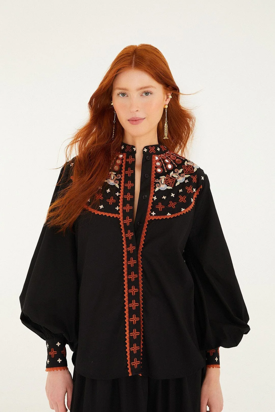 Black Embroidered Buttoned Long Sleeve Shirt - Image 5