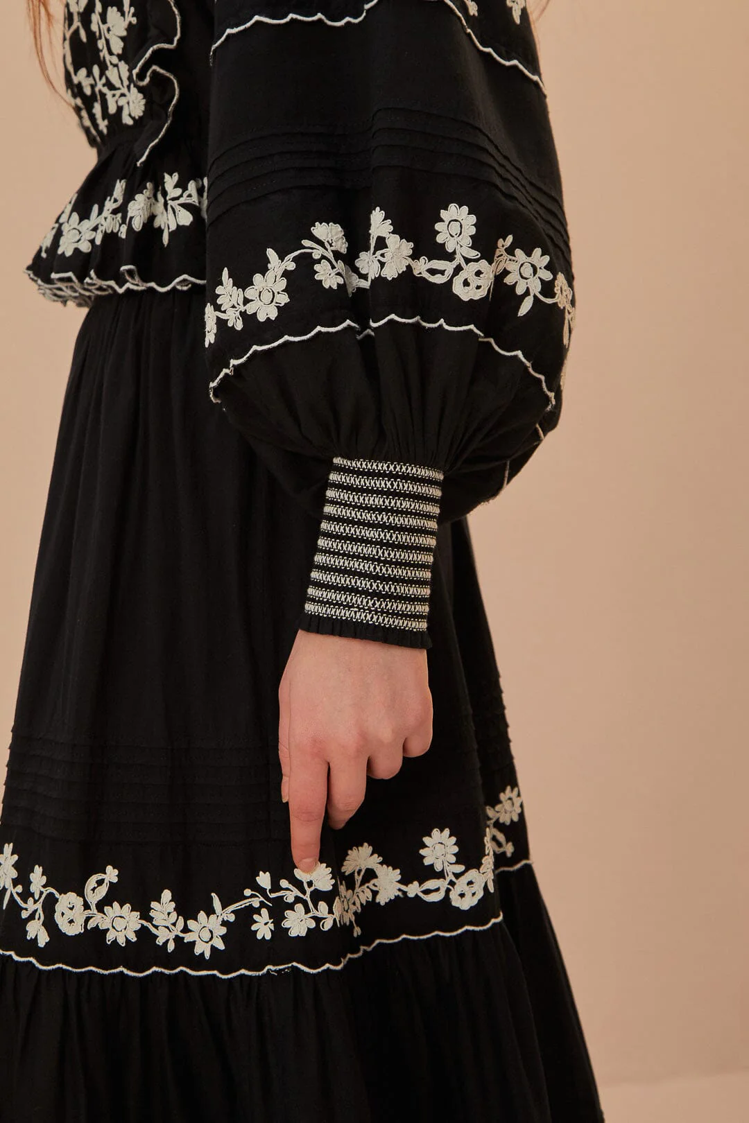 Black Embroidered Ruffle Longe Sleeve Blouse - Image 4