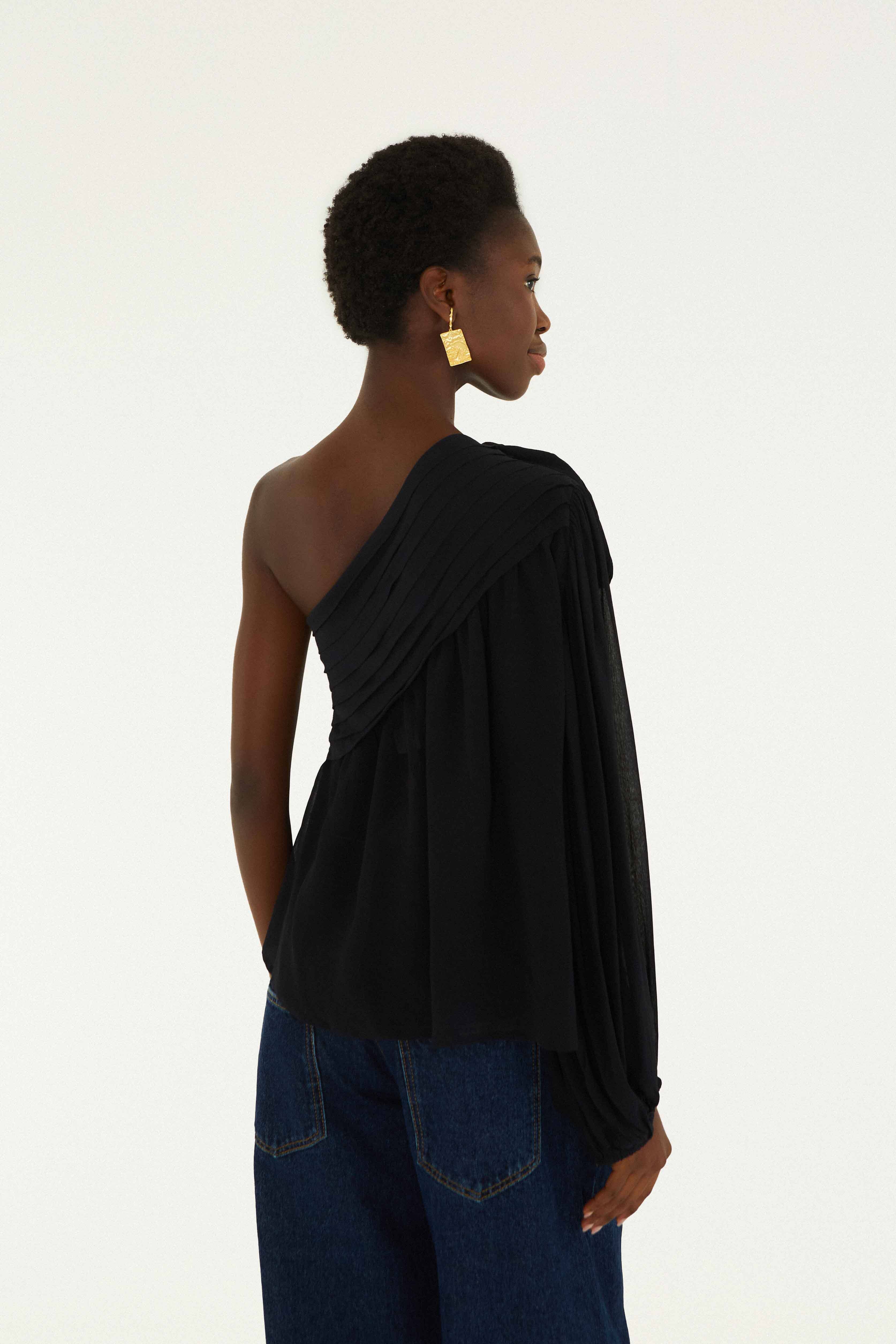 Black Rose One Shoulder Blouse - Image 3