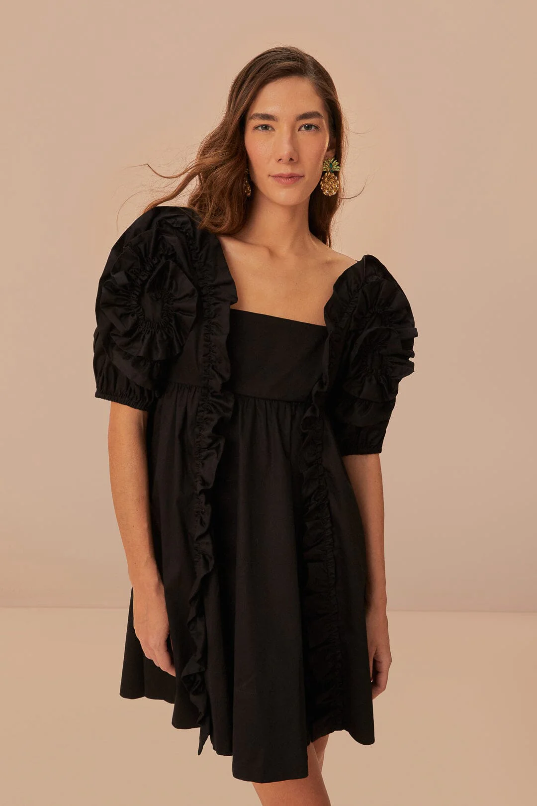Black Ruffle Short Sleeve Mini Dress - Image 2