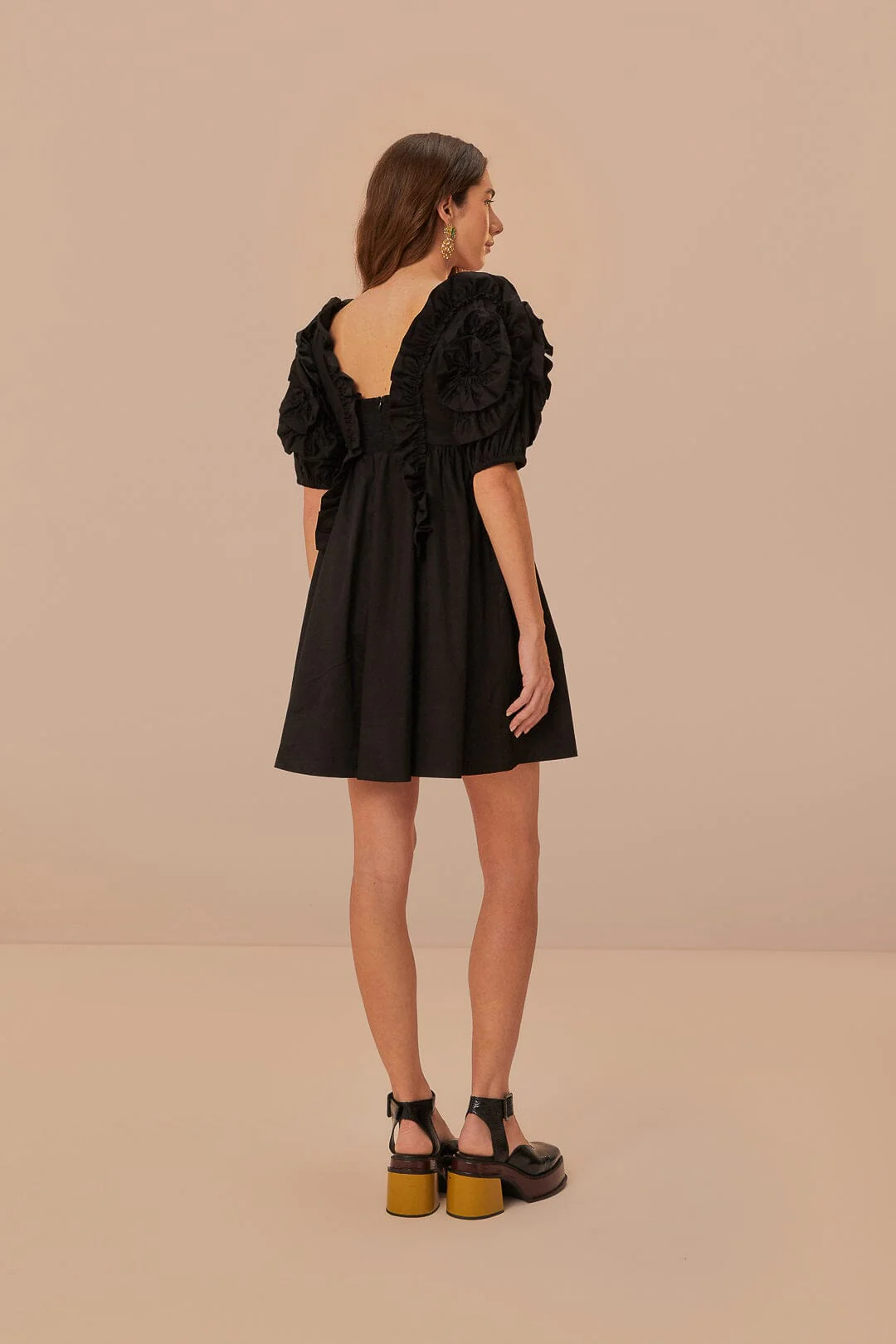 Black Ruffle Short Sleeve Mini Dress - Image 4