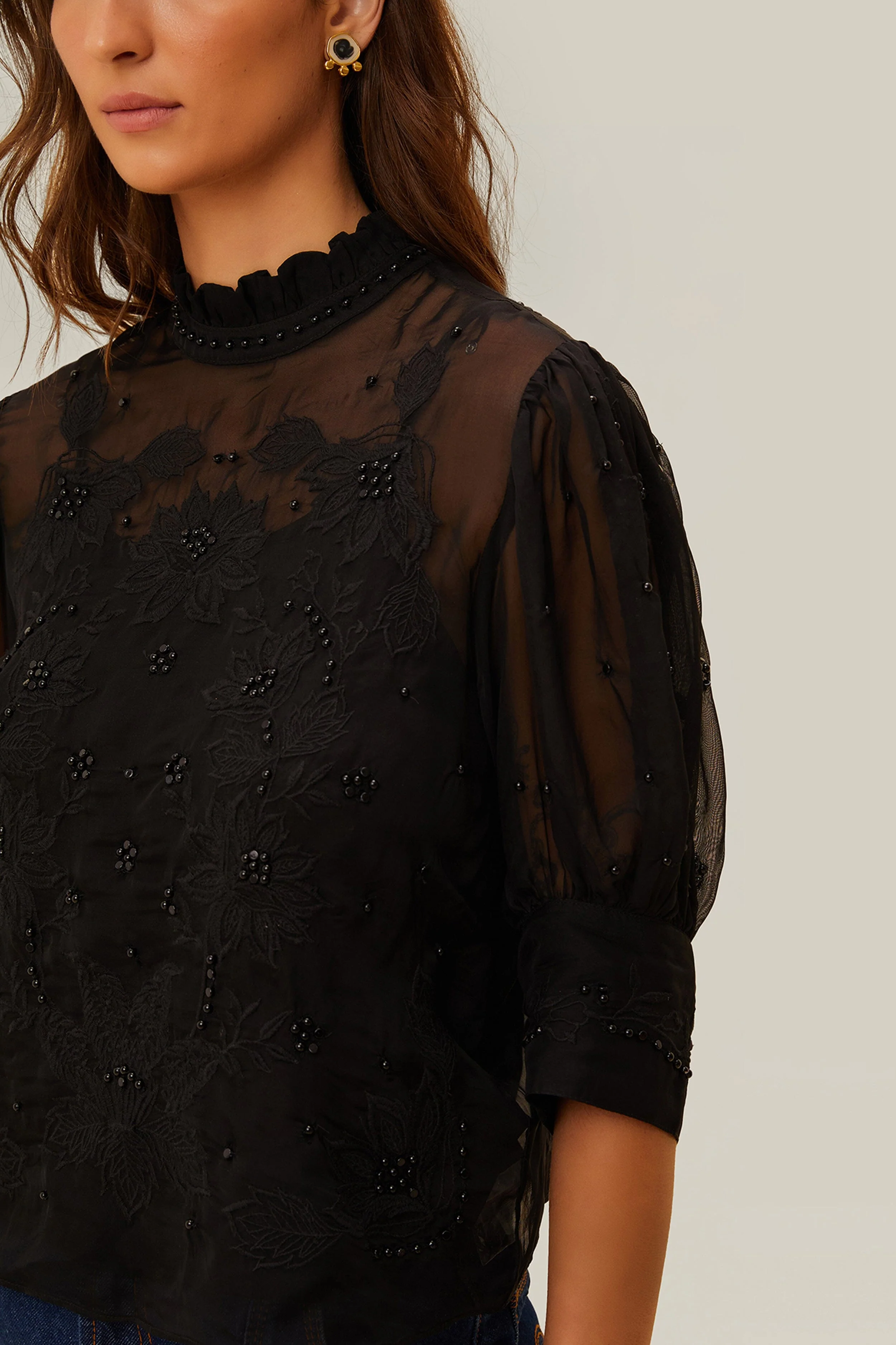 Black Short Sleeve Blouse - Image 2