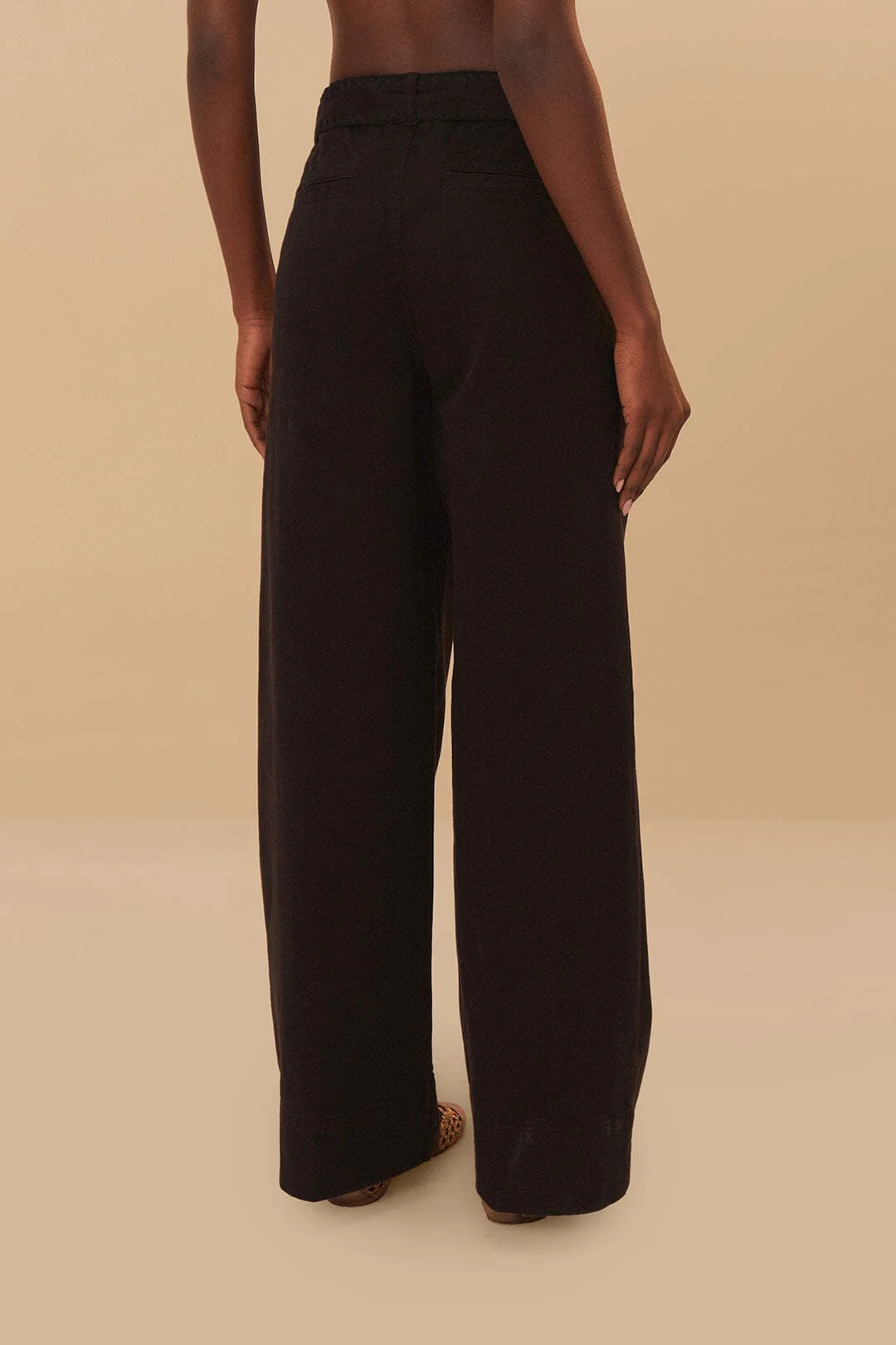 Black Twill Belted Wide Pants - Image 4