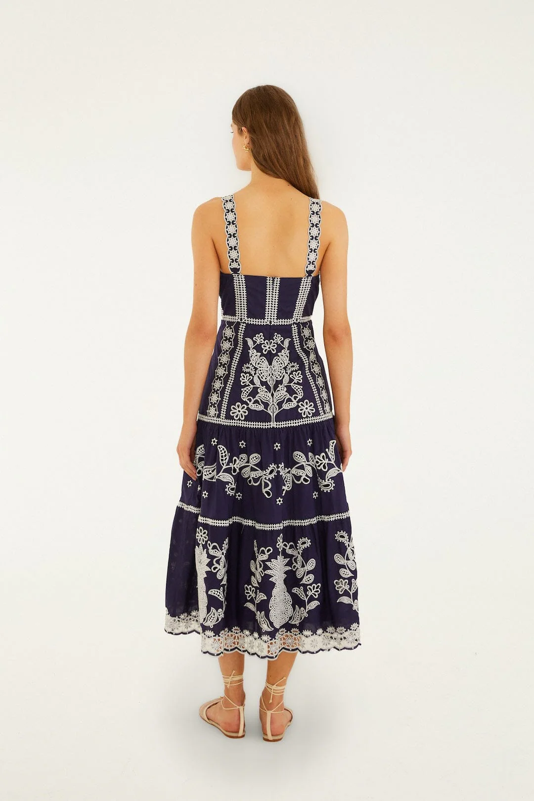 Blue Richelieu Embroidered Organic Cotton Midi Dress - Image 3