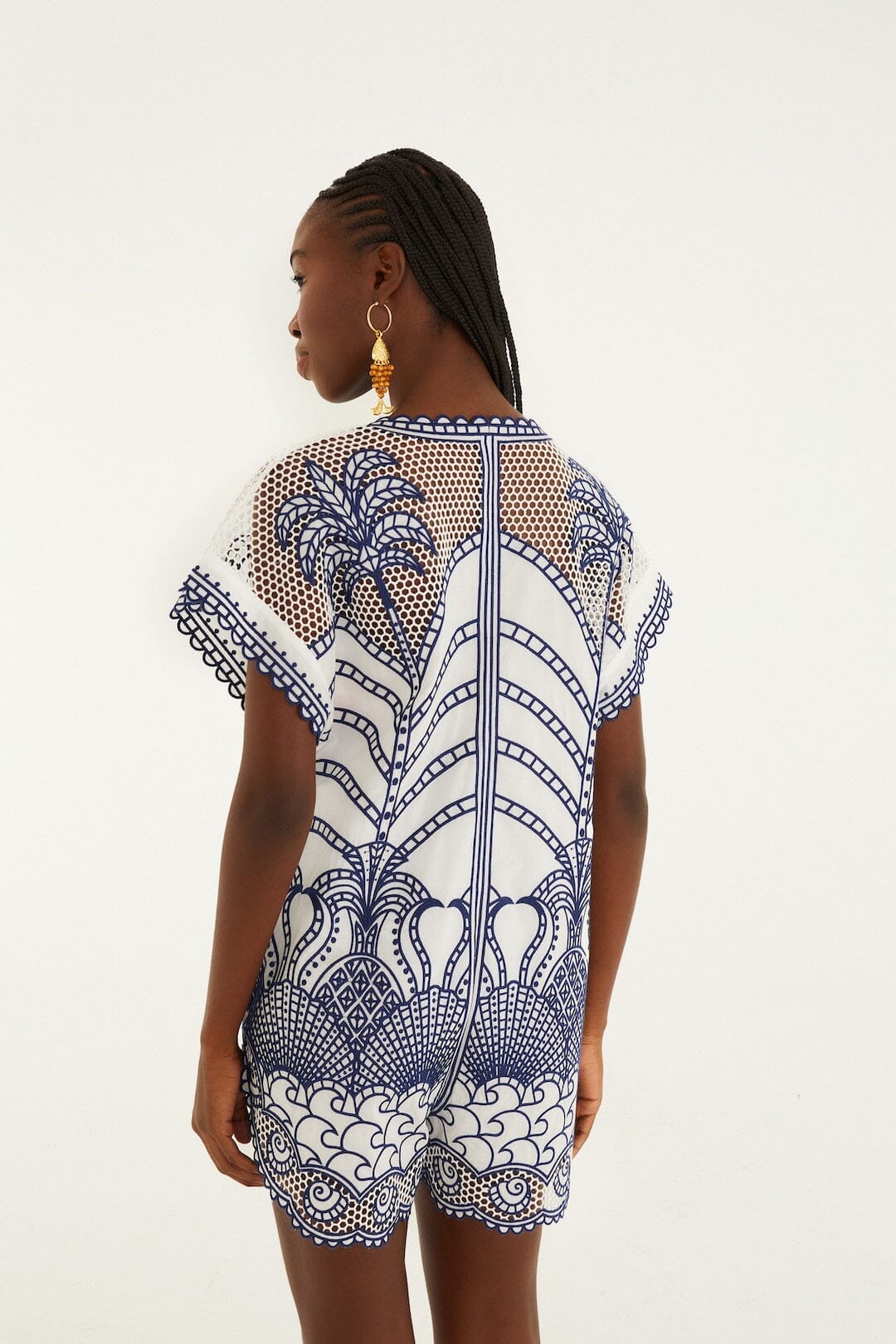 Blue Richelieu Plunging Neck Romper - Image 3