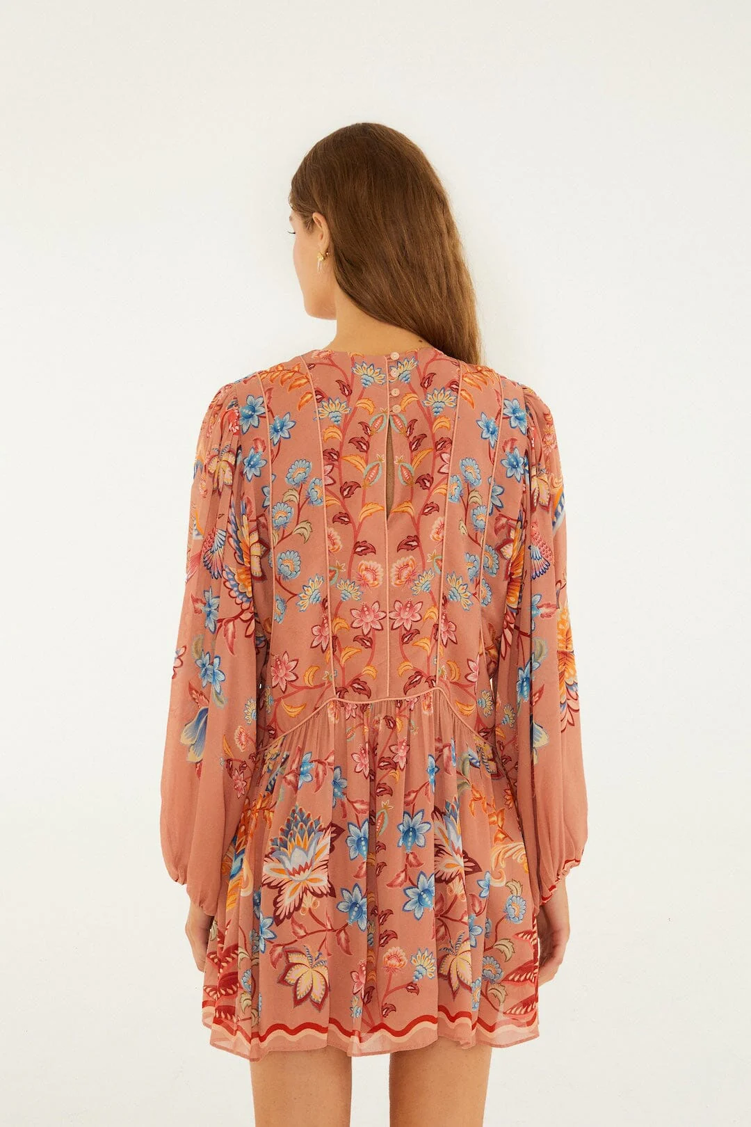 Mocha Boho Enhance Lace Long Sleeve Mini Dress - Image 3
