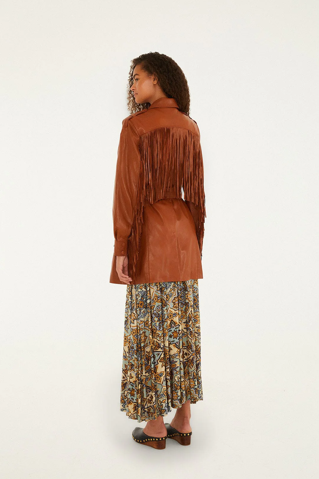 Brown Fringes Leather Coat - Image 4