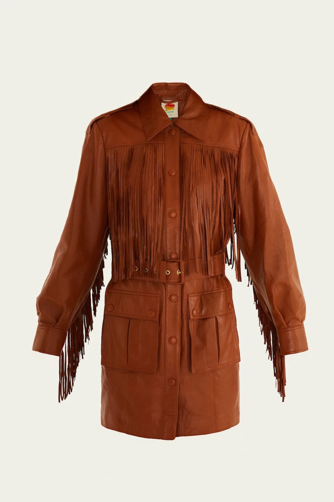 Brown Fringes Leather Coat - Image 5