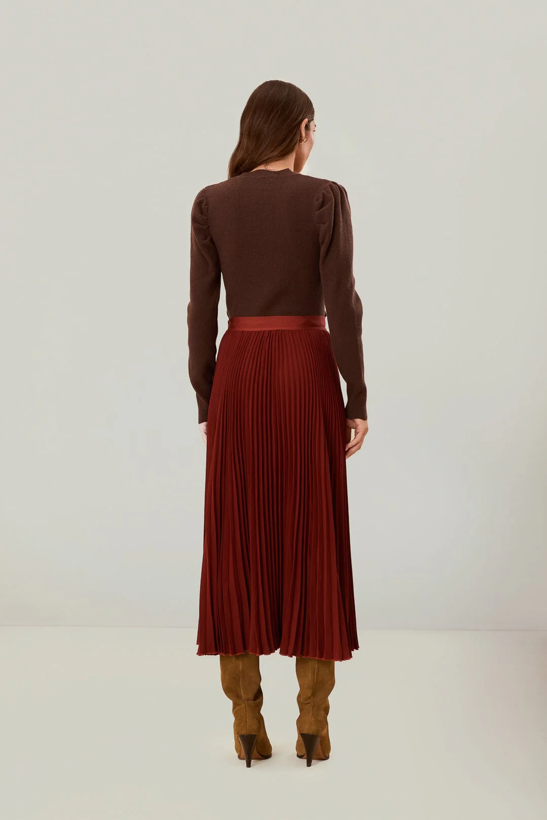 Brown Pleated Maxi Skirt - Image 4