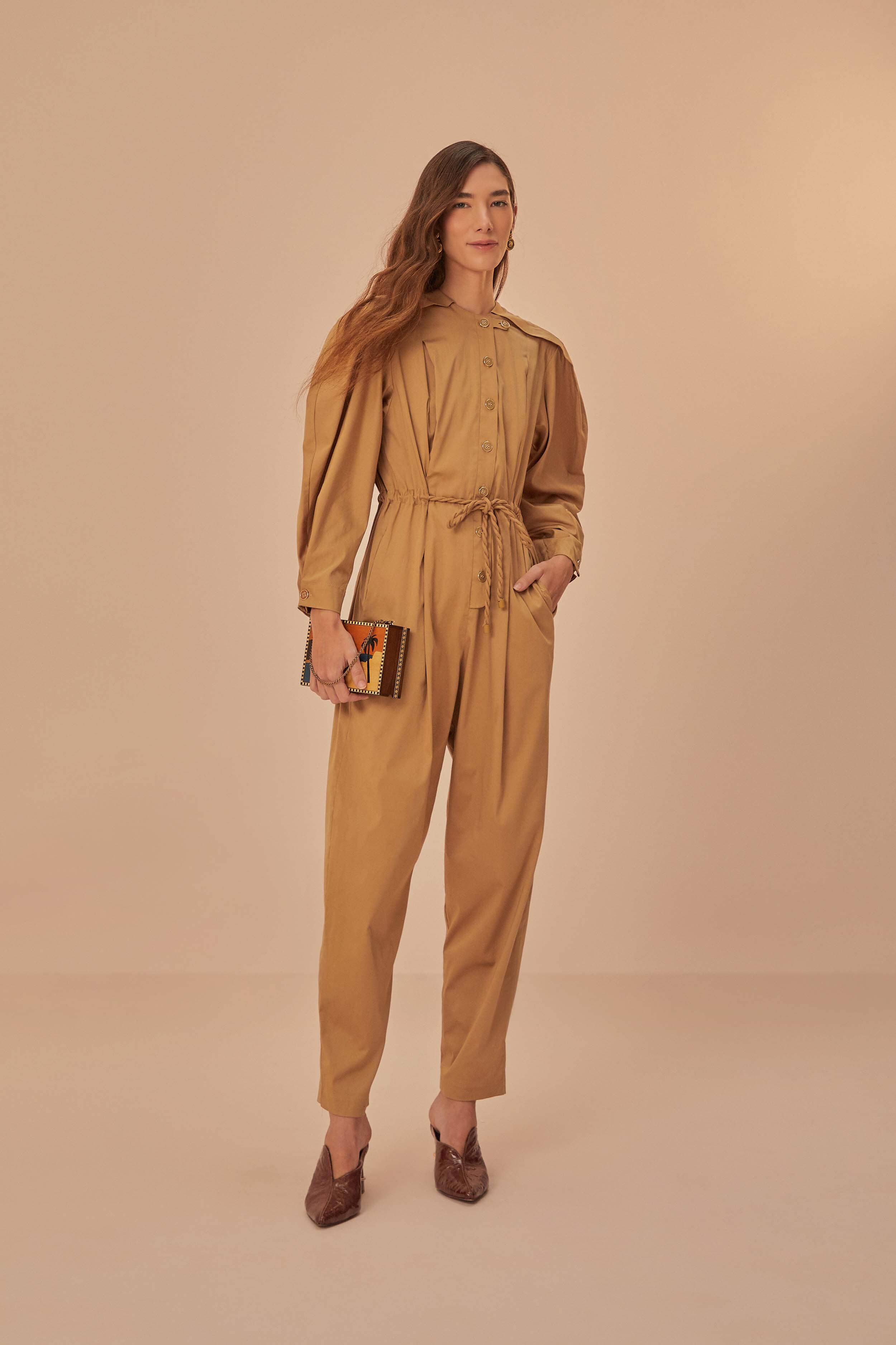 Brown Raglan Sleeve Jumpsuit - Image 2