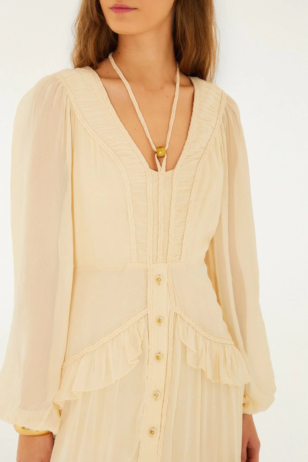 Butter Yellow Ruffled Buttoned Maxi Dress - Image 2