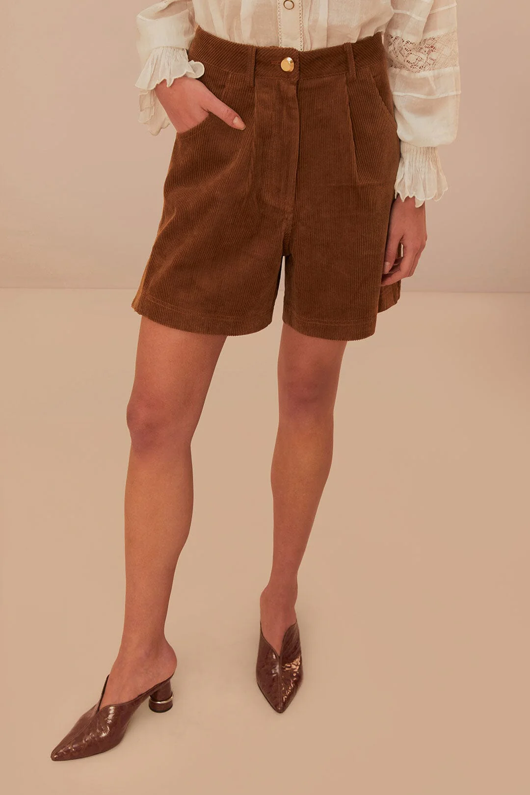 Caramel Corduroy Shorts - Image 3