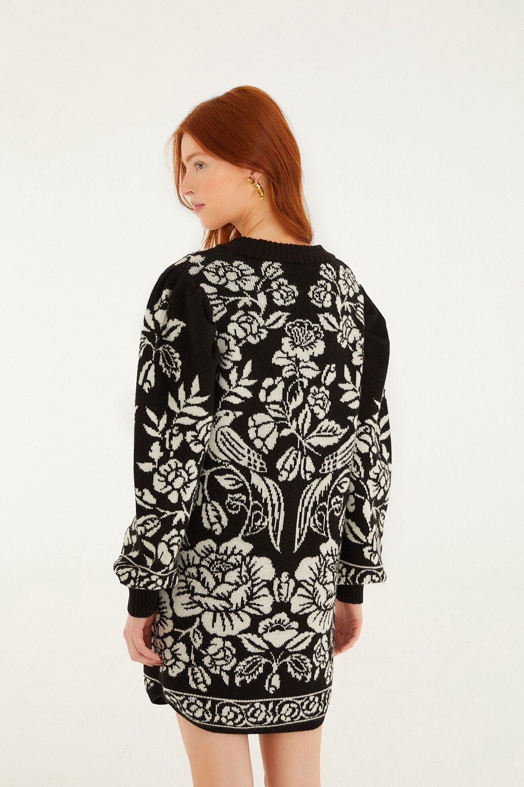 Black And White Cashew And Birds Knit Mini Dress - Image 3