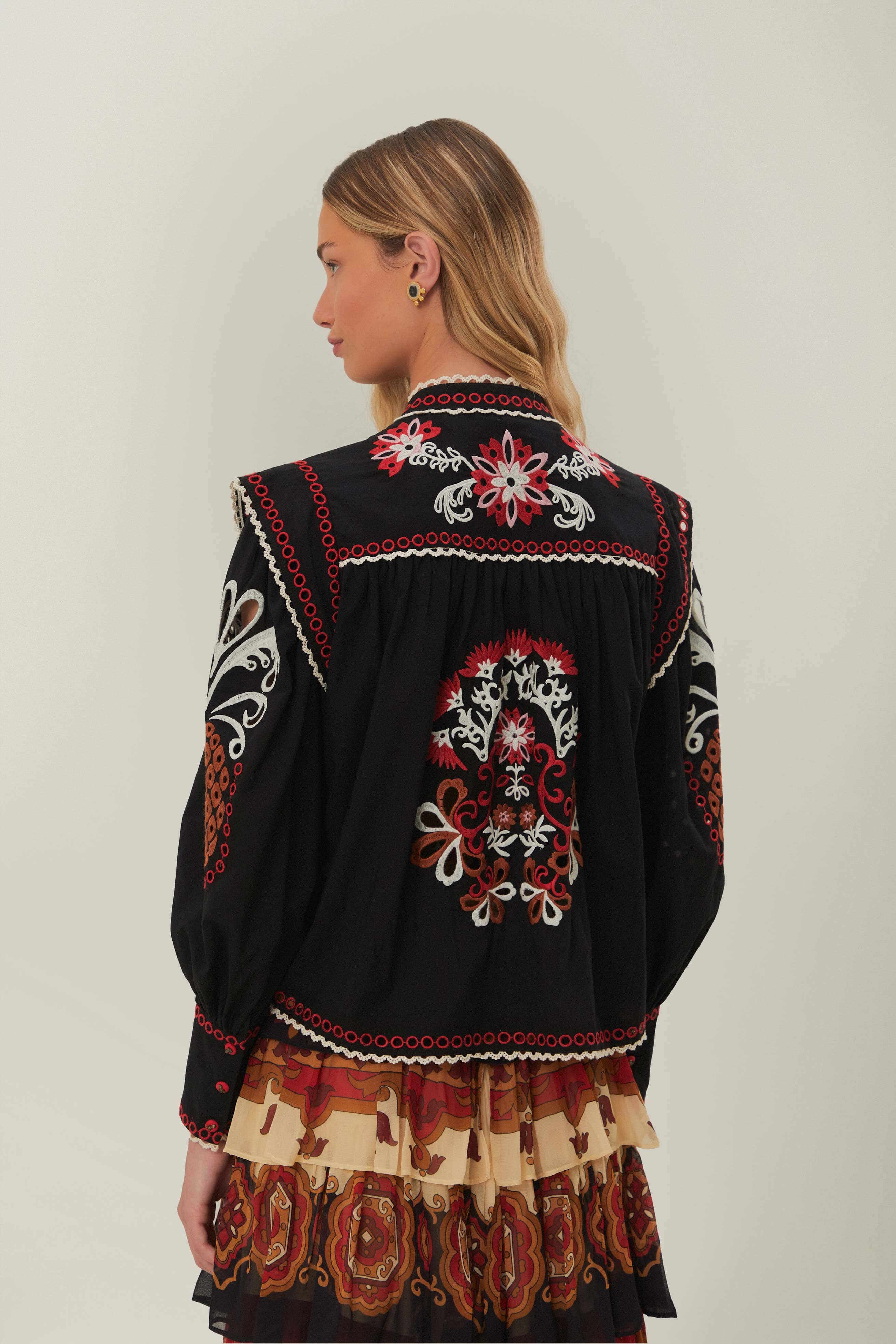 Black Cashew Mandala Richilieu Blouse - Image 4