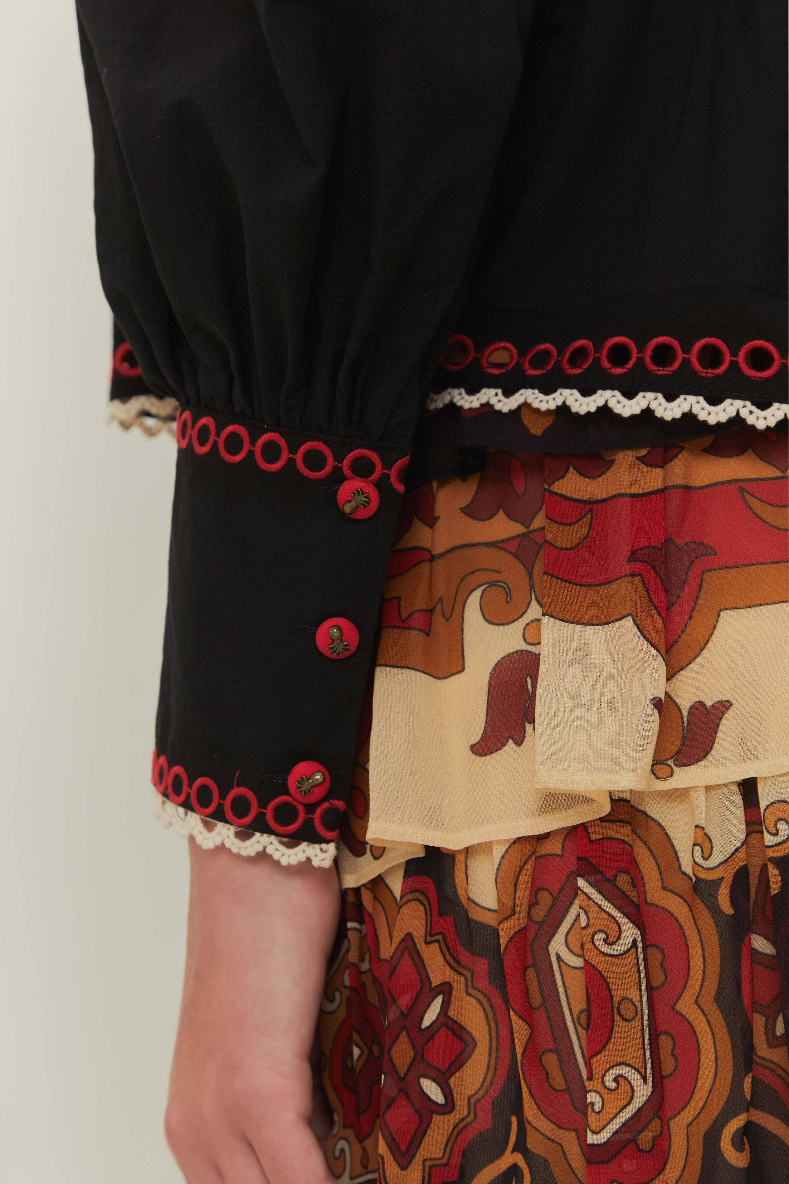 Black Cashew Mandala Richilieu Blouse - Image 5