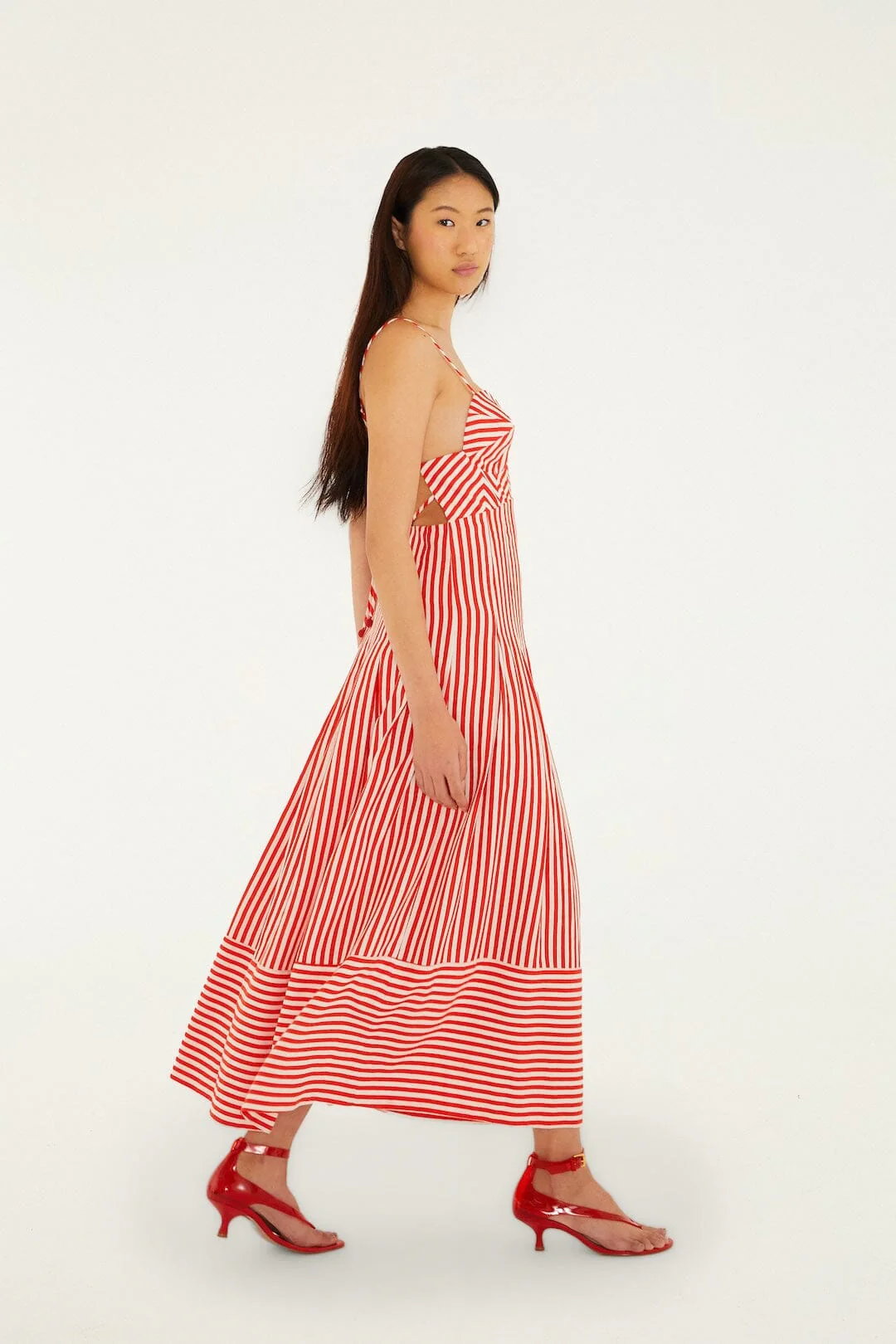 Off-White Checkered Stripes Sleeveless Lenzing™ Ecovero™ Euroflax™ Maxi Dress - Image 4