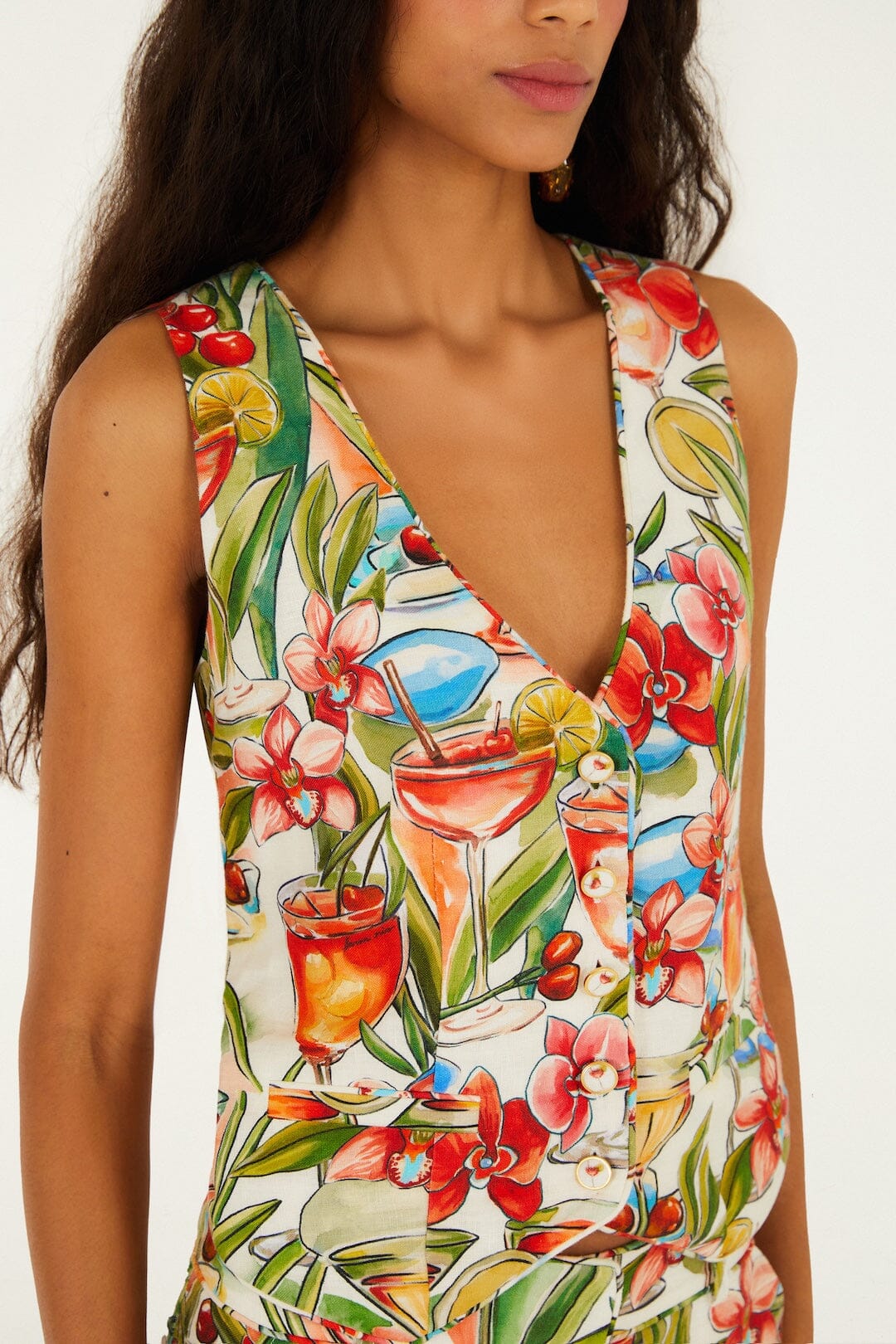 Off-White Sand Cocktail Sleeveless Euroflax™ Premium Linen Vest - Image 5