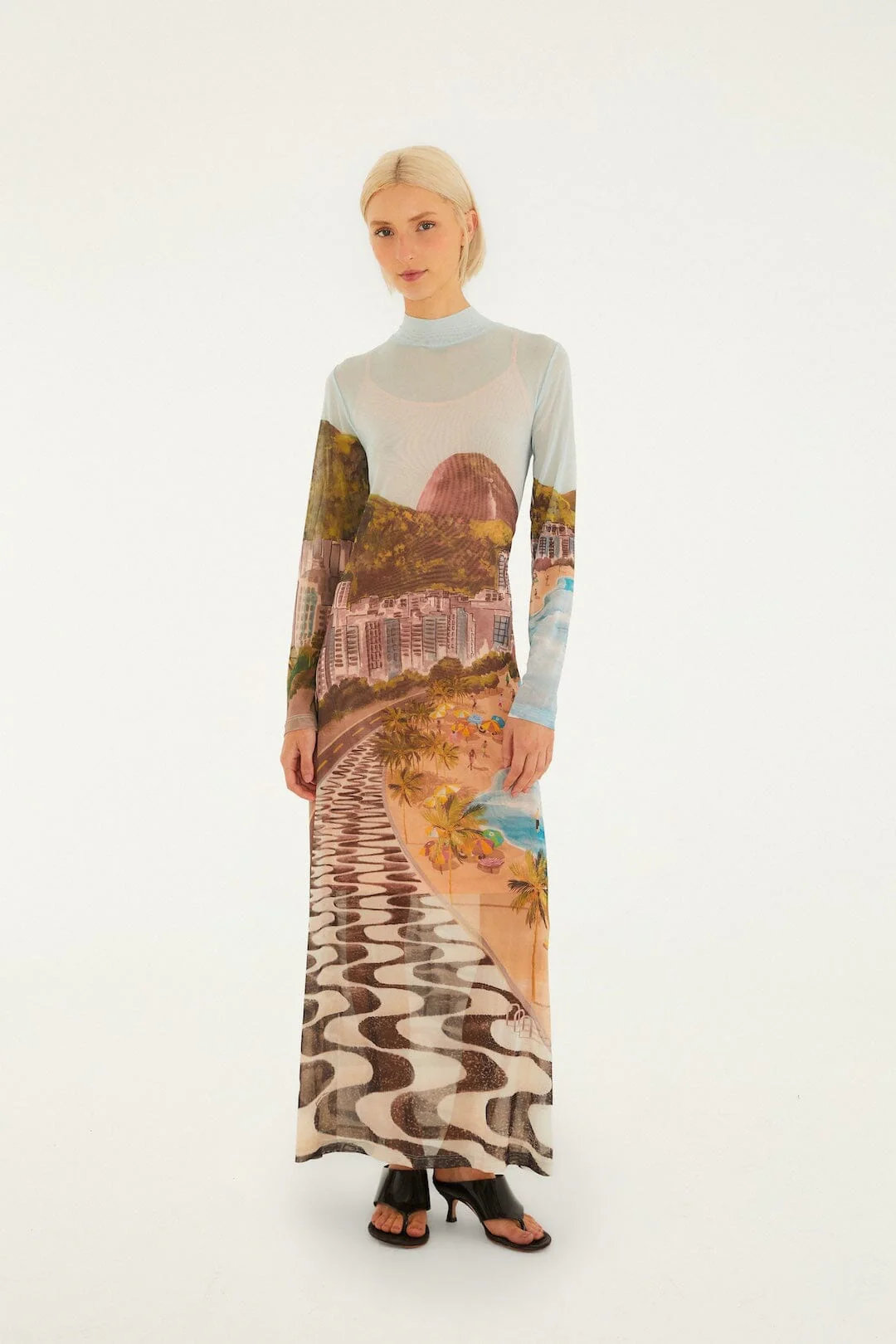 Multicolor Copacabana Beach Long Sleeve Maxi Dress
