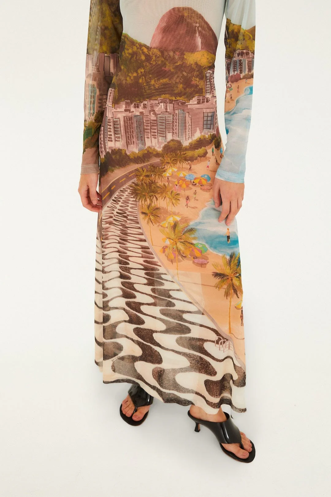 Multicolor Copacabana Beach Long Sleeve Maxi Dress - Image 4