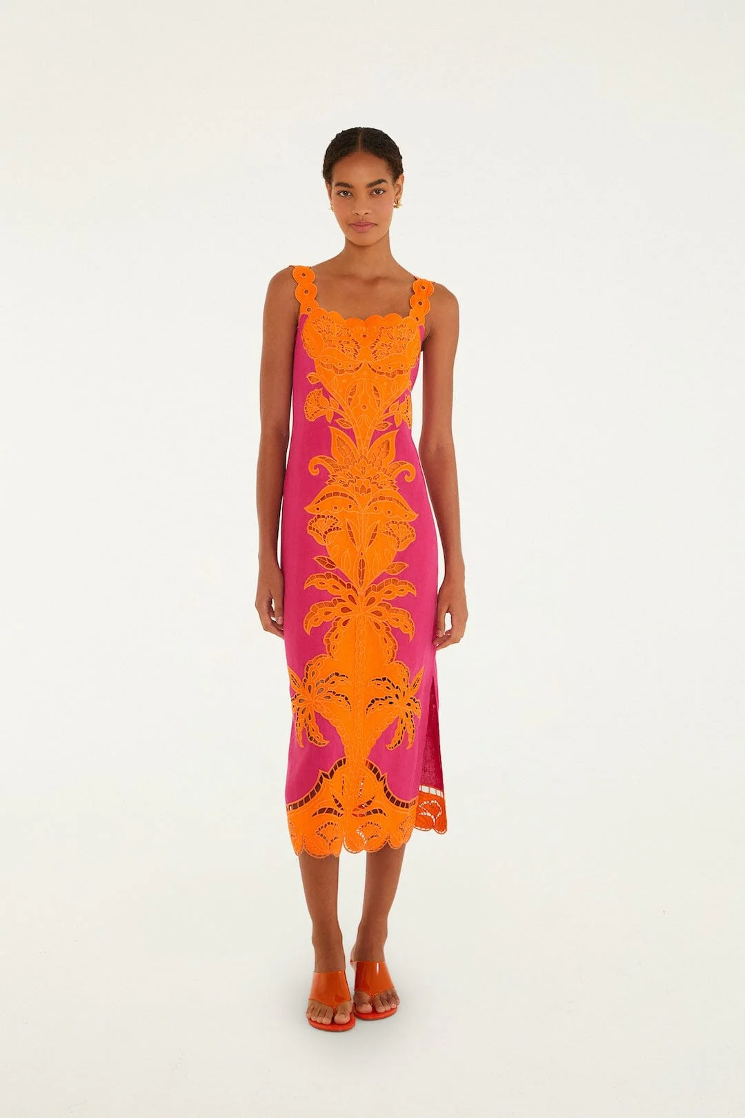 Pink Cutwork Euroflax™ Premium Linen Midi Dress