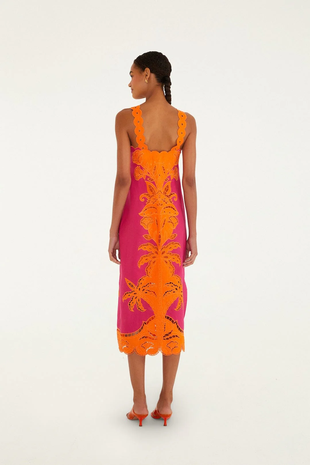 Pink Cutwork Euroflax™ Premium Linen Midi Dress - Image 3